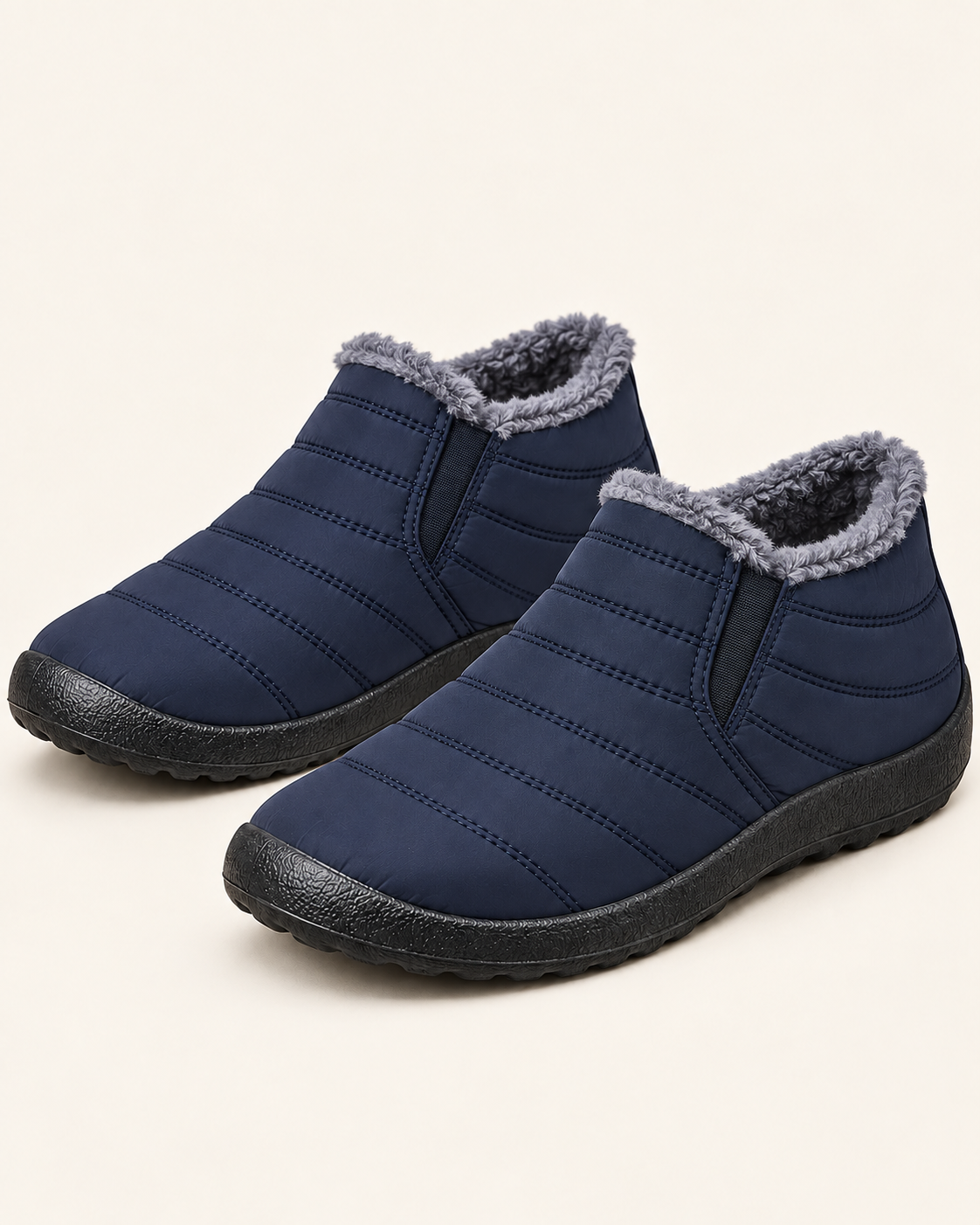 Women's Fleece Lined Slip On Winter Ankle Boots in Blue