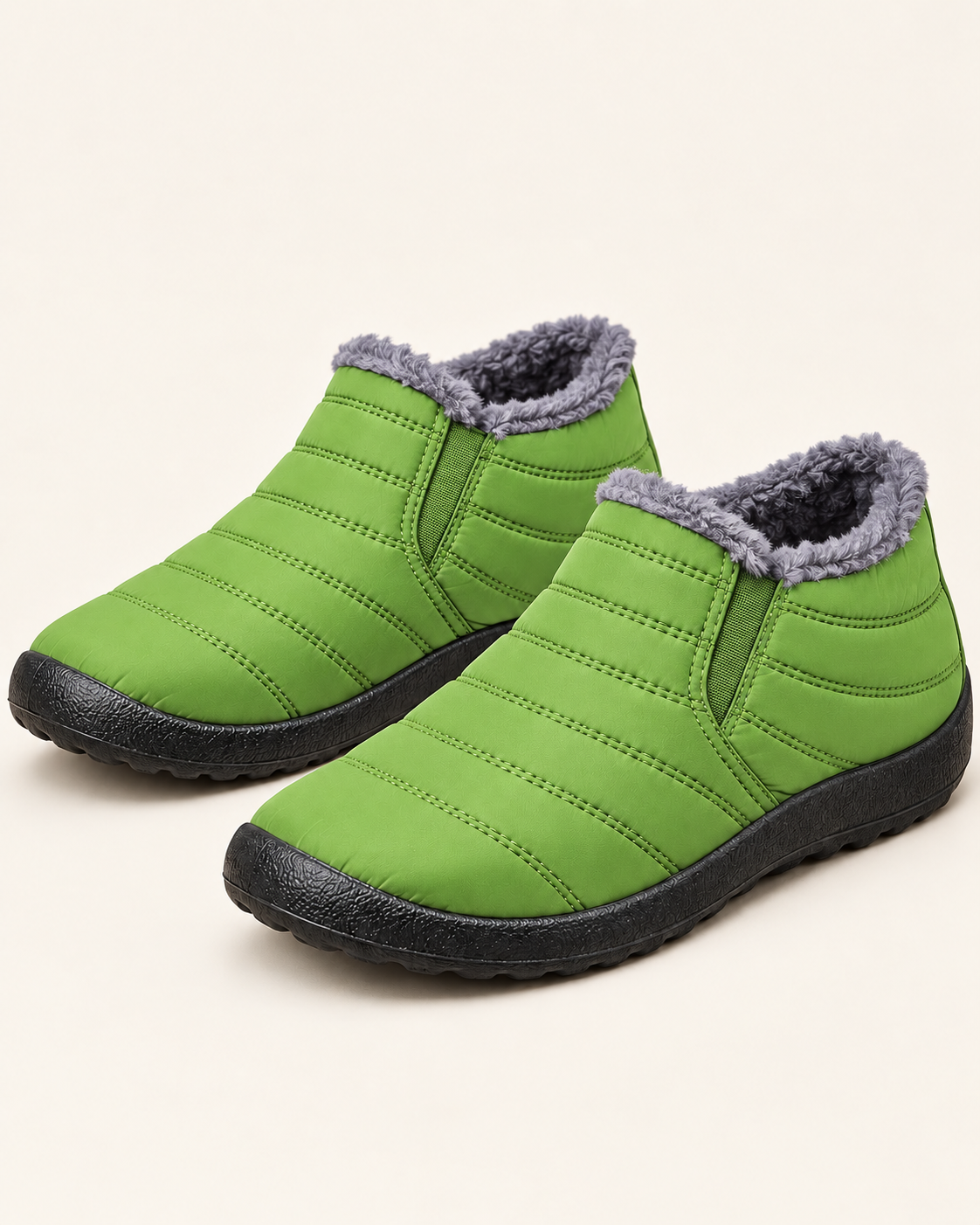 Women's Fleece Lined Slip On Winter Ankle Boots in Lime Green