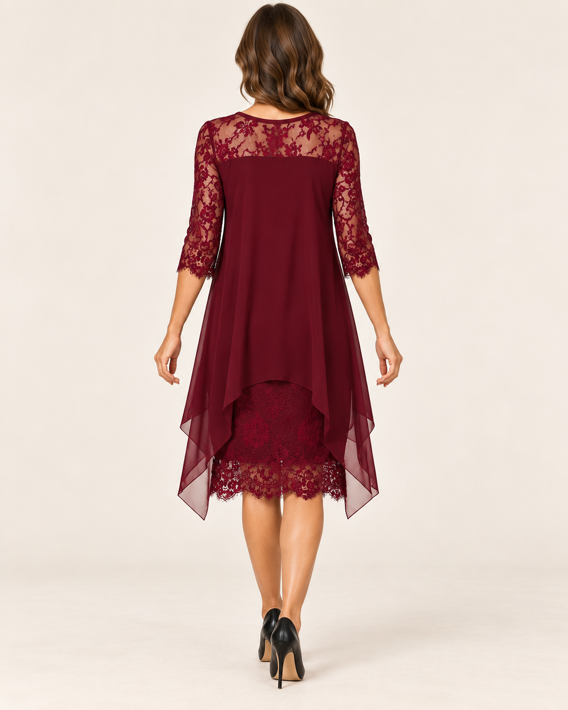 Women's Layered Chiffon Lace Midi Dress