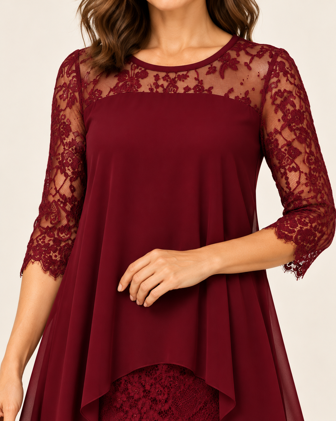 Women's Layered Chiffon Lace Midi Dress
