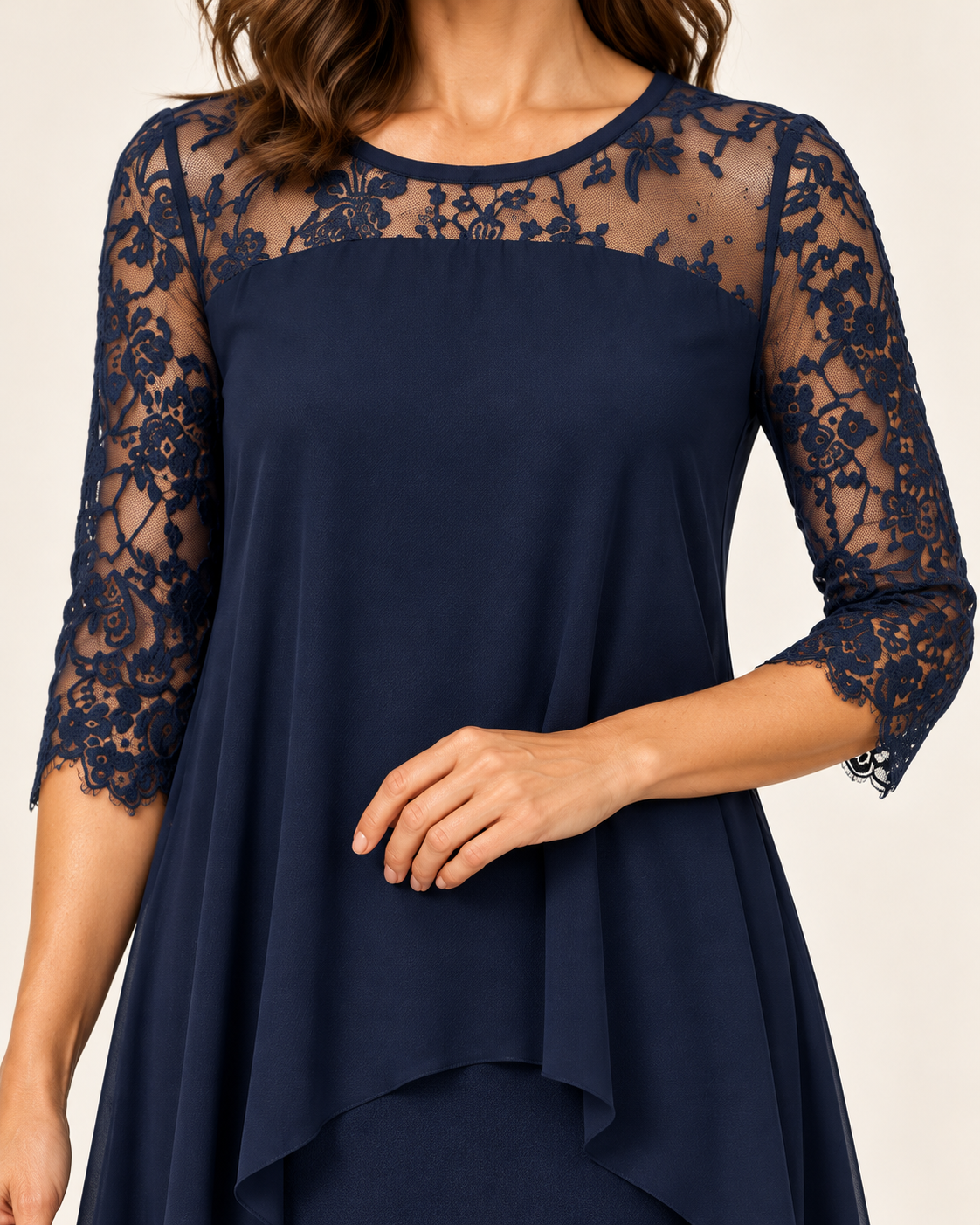 Women's Layered Chiffon Lace Midi Dress