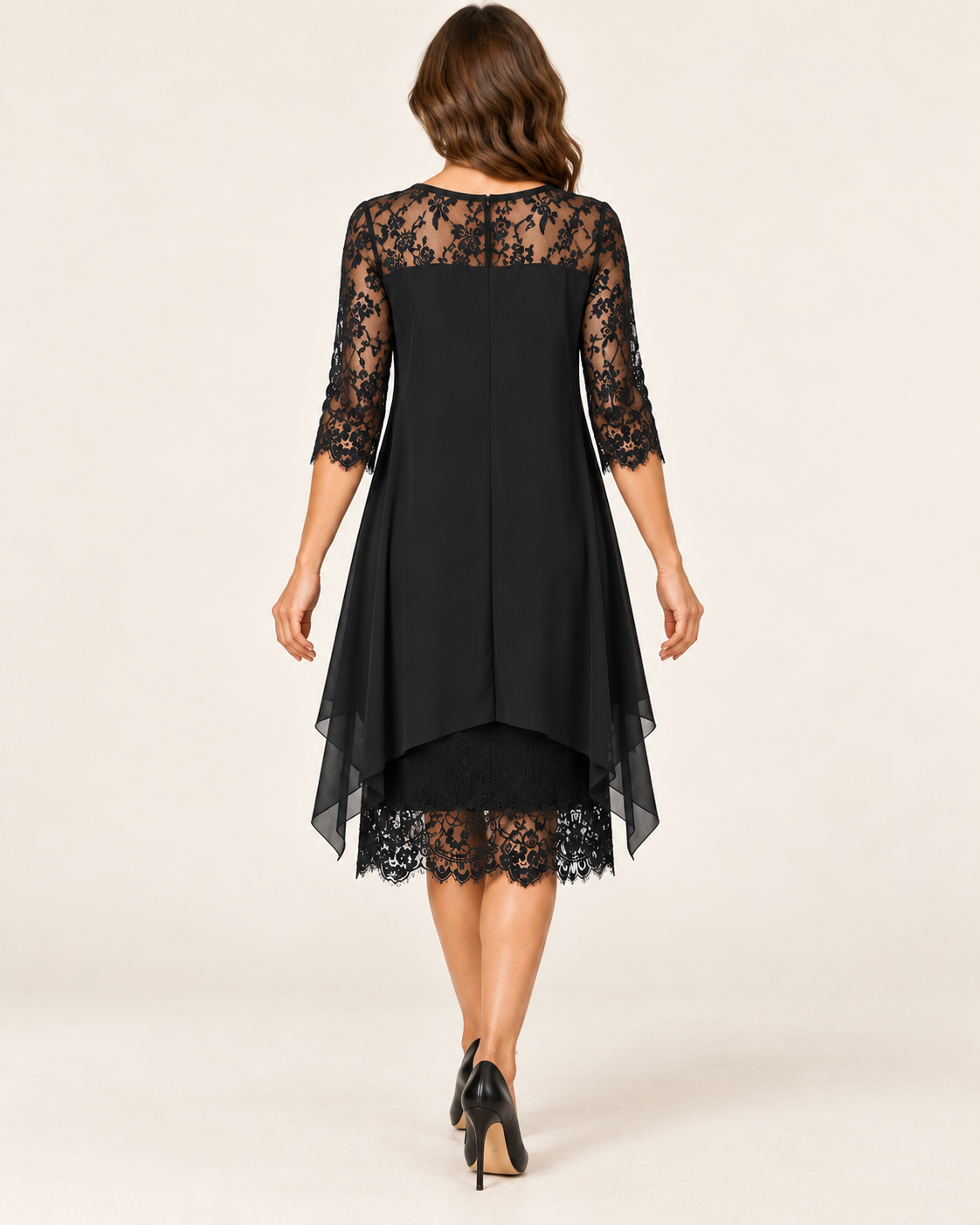 Women's Layered Chiffon Lace Midi Dress