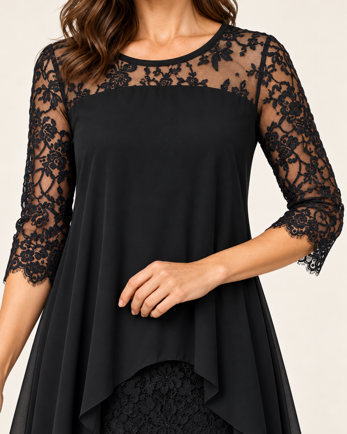 Women's Layered Chiffon Lace Midi Dress