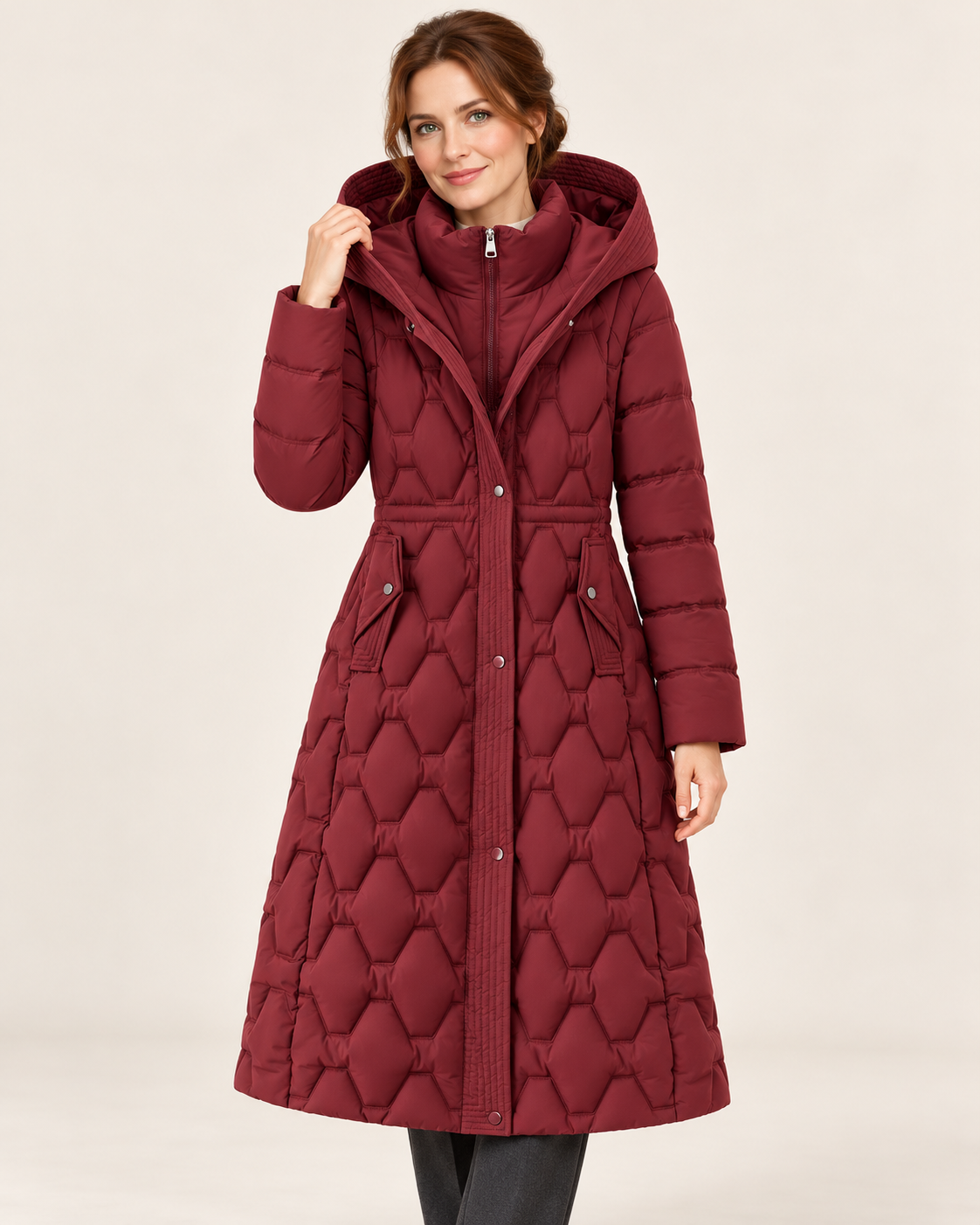 Women's Long Quilted Puffer Coat With Hood