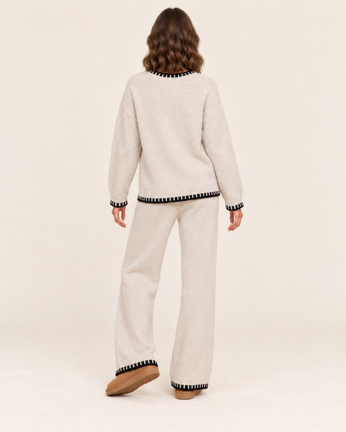 Women's Knitted Co-Ord Set with Jumper and Wide Leg Trousers