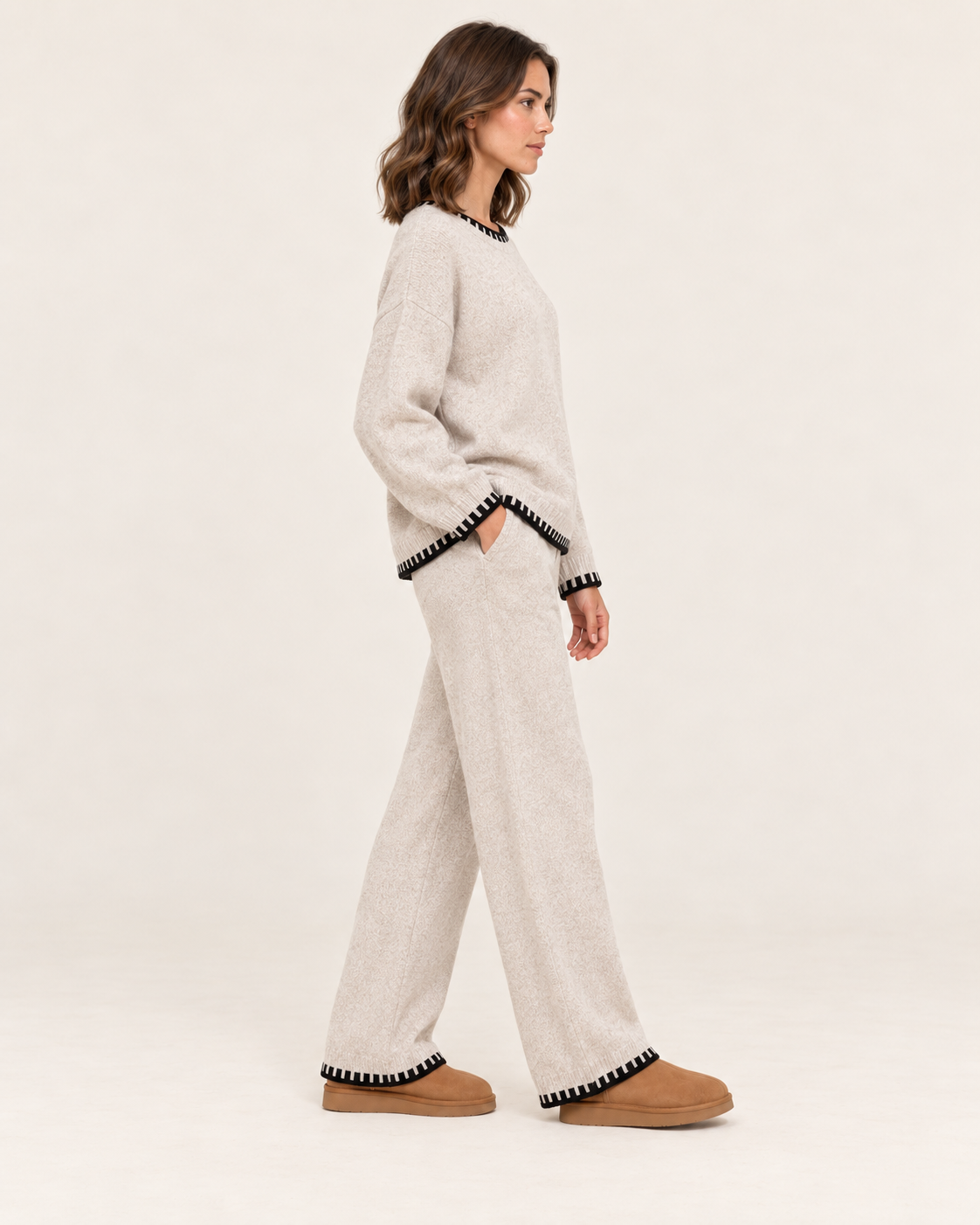 Women's Knitted Co-Ord Set with Jumper and Wide Leg Trousers