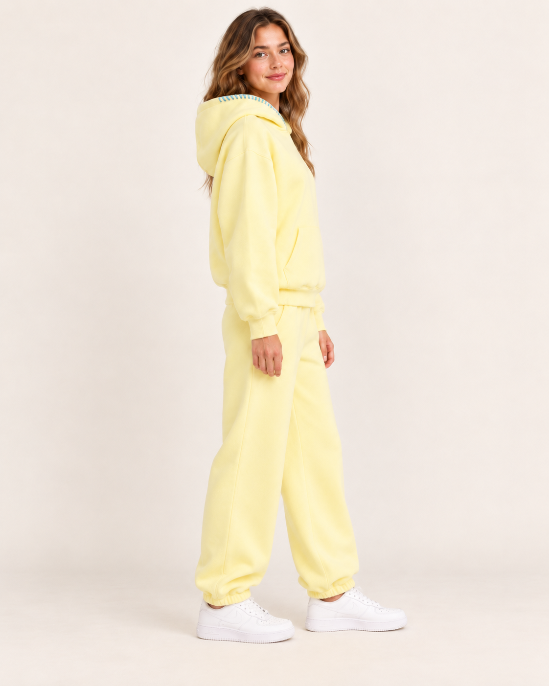 Women's Oversized Hoodie Tracksuit in Yellow, side view