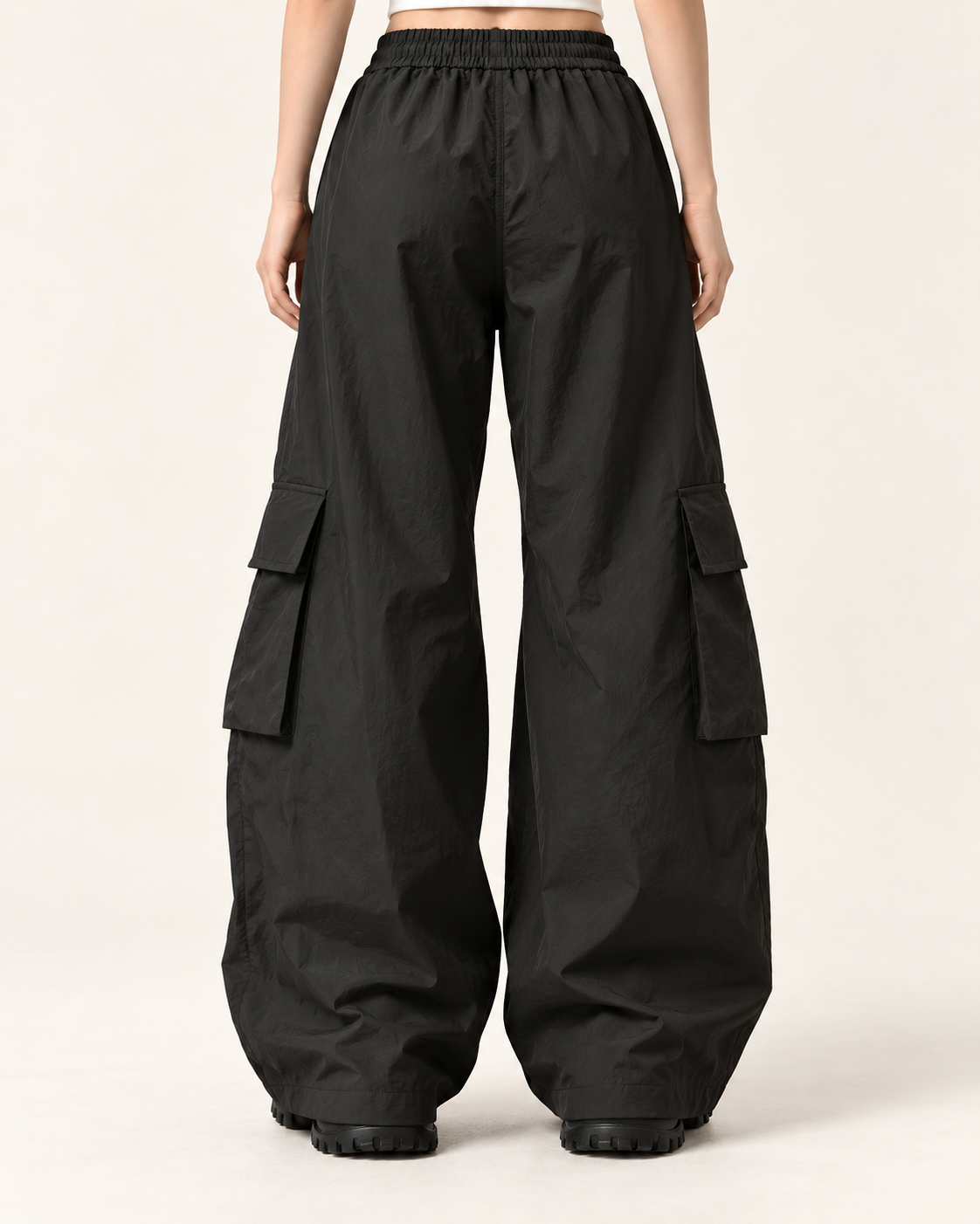 Women's Parachute Trousers with Contrast Piping and Toggle Hems