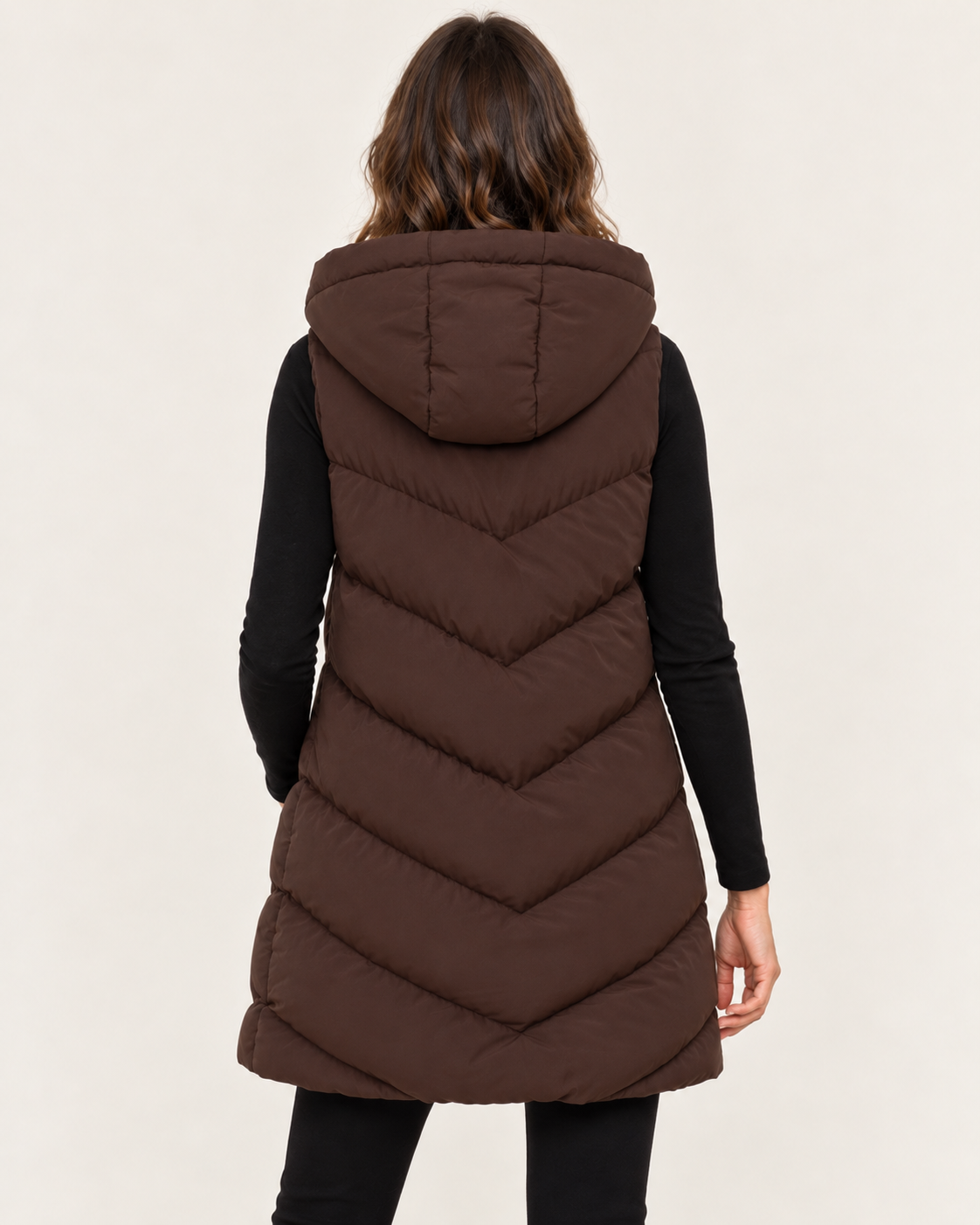 Women's Petite Longline Gilet with Chevron Quilting and Hood