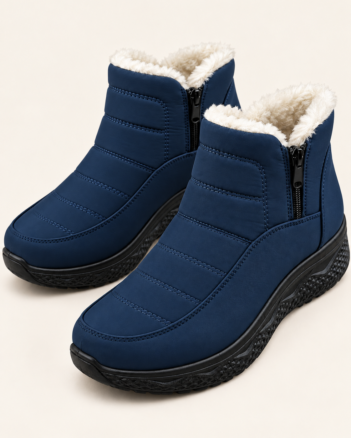 Women's Plush Lined Quilted Ankle Boots with Front Zip in Navy