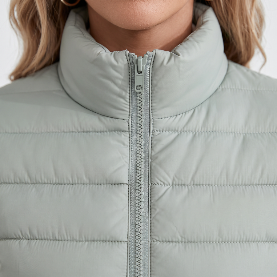 Women's Puffer Jacket — Stand Collar, Zip Front, Quilted, Casual Everyday Outerwear