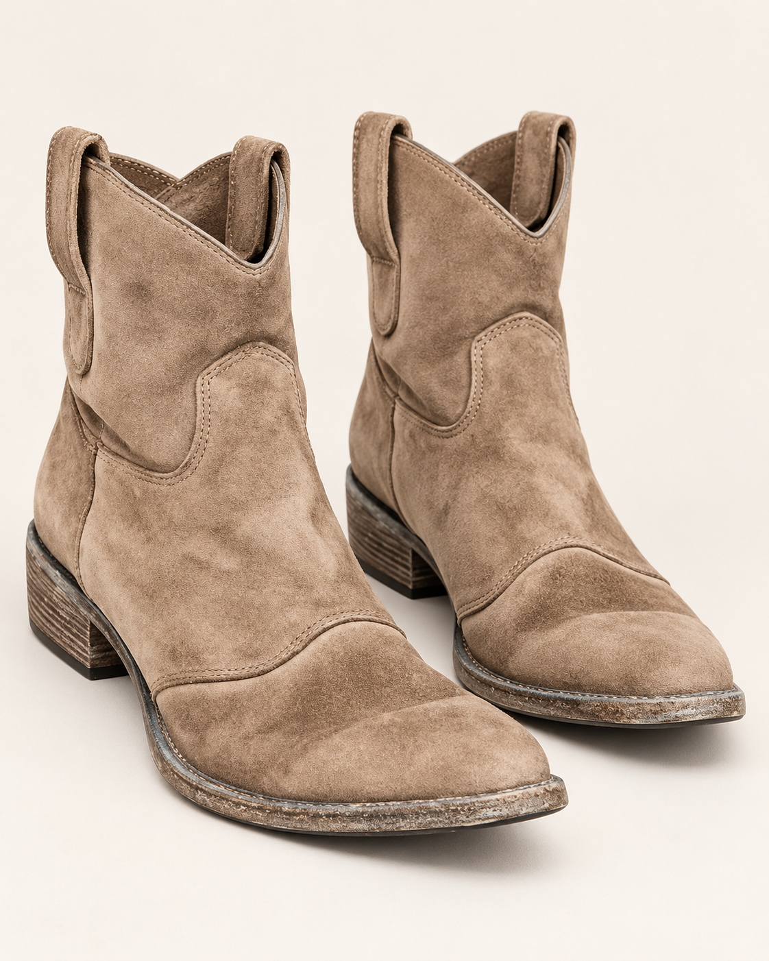 Women's Suede Look Western Ankle Boots in Taupe, view 2