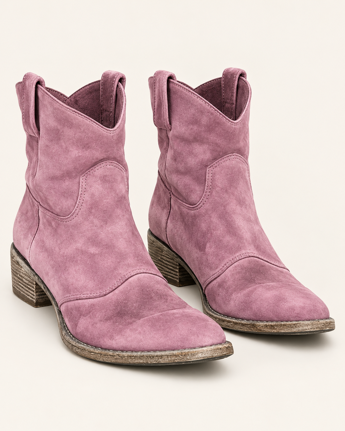 Women's Suede Look Western Ankle Boots in Mauve, view 2
