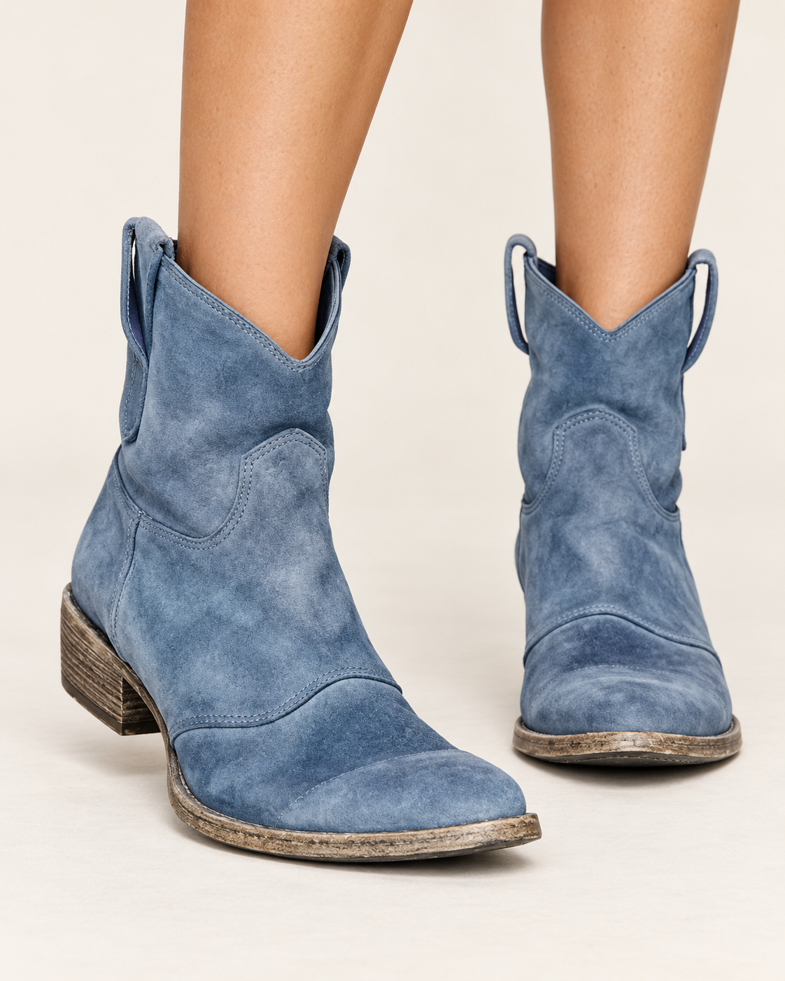 Women's Suede Look Western Ankle Boots in Blue