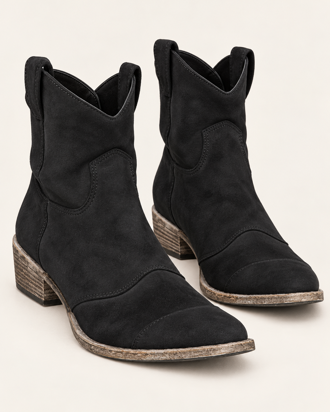 Women's Suede Look Western Ankle Boots in Black, view 2