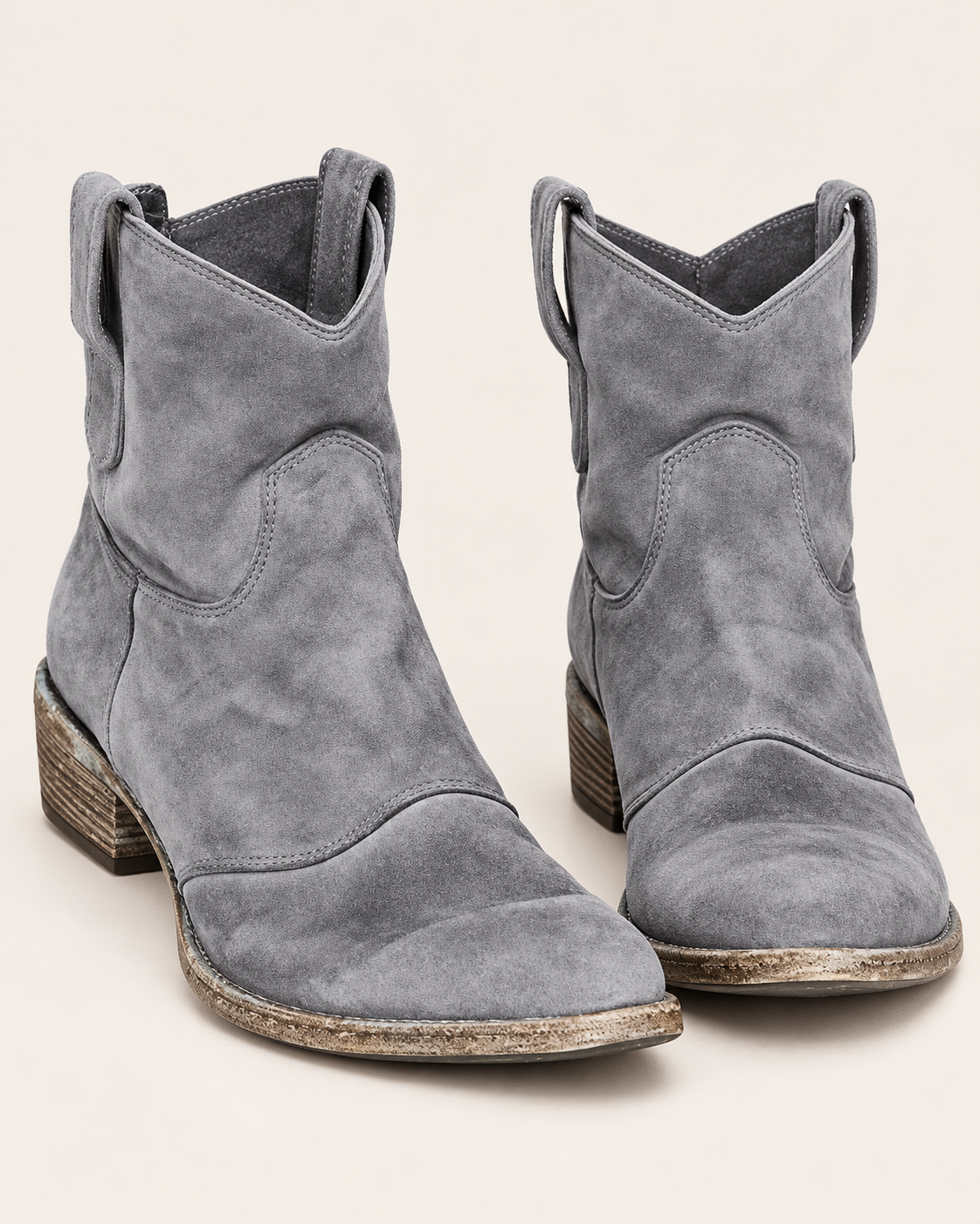 Women's Suede Look Western Ankle Boots in Grey, view 2
