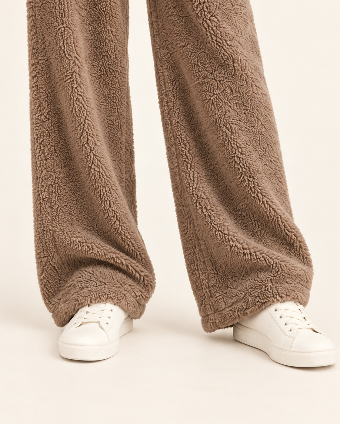 Women's Teddy Fleece Wide Leg Joggers in Taupe