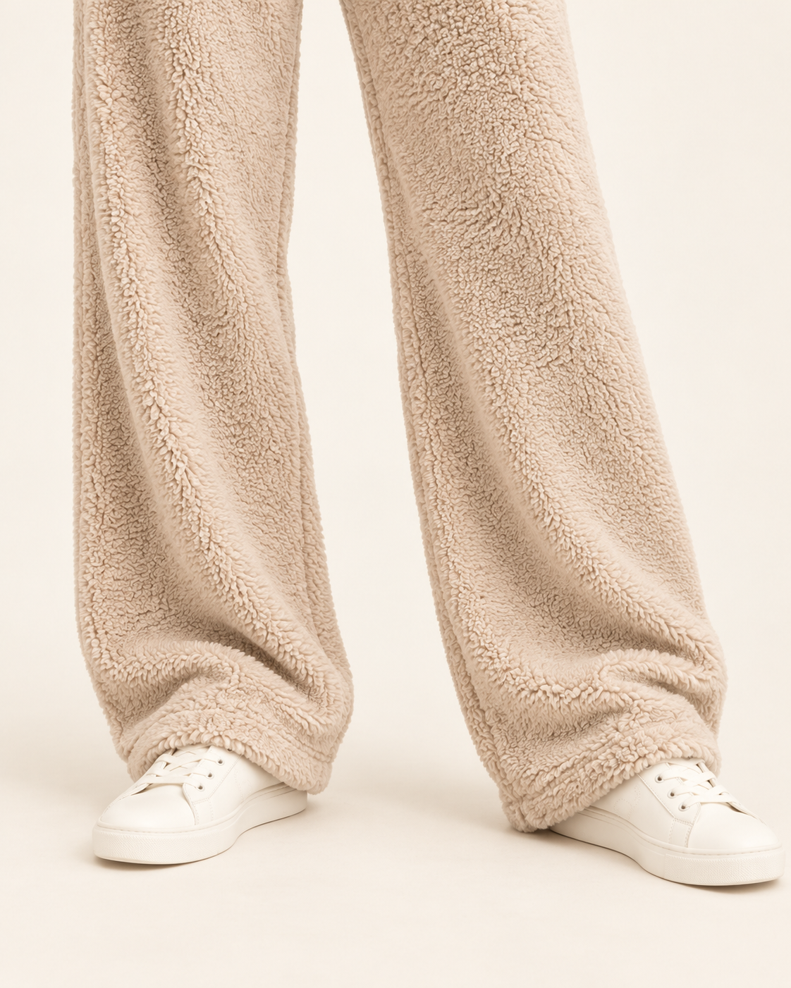 Women's Teddy Fleece Wide Leg Joggers in Beige