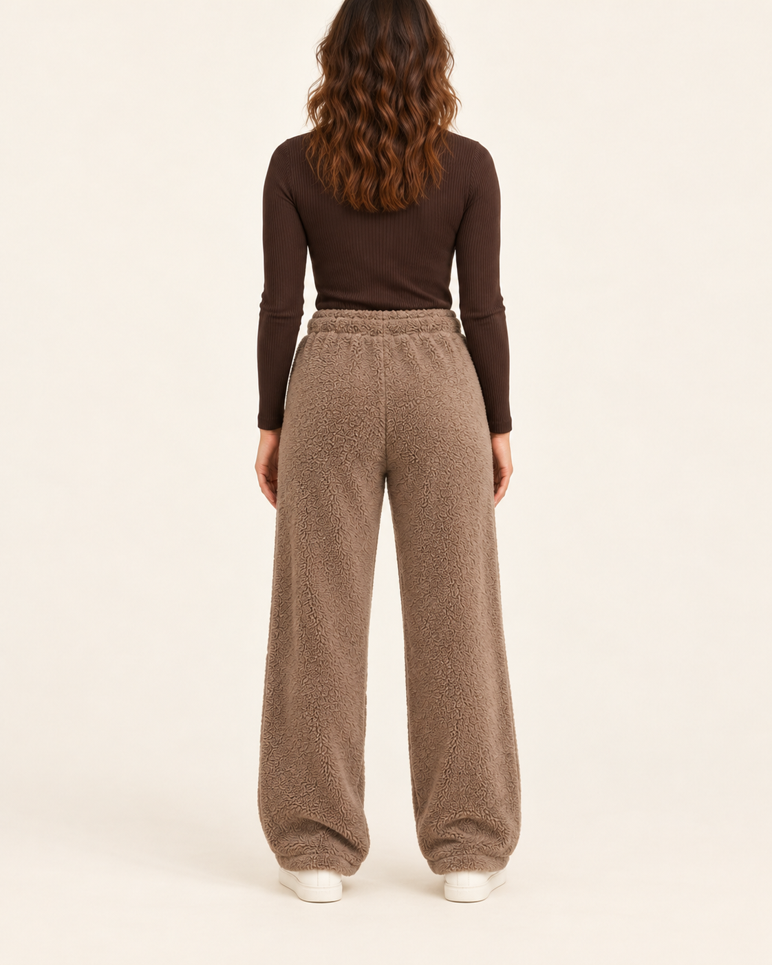 Women's Teddy Fleece Wide Leg Joggers in Taupe