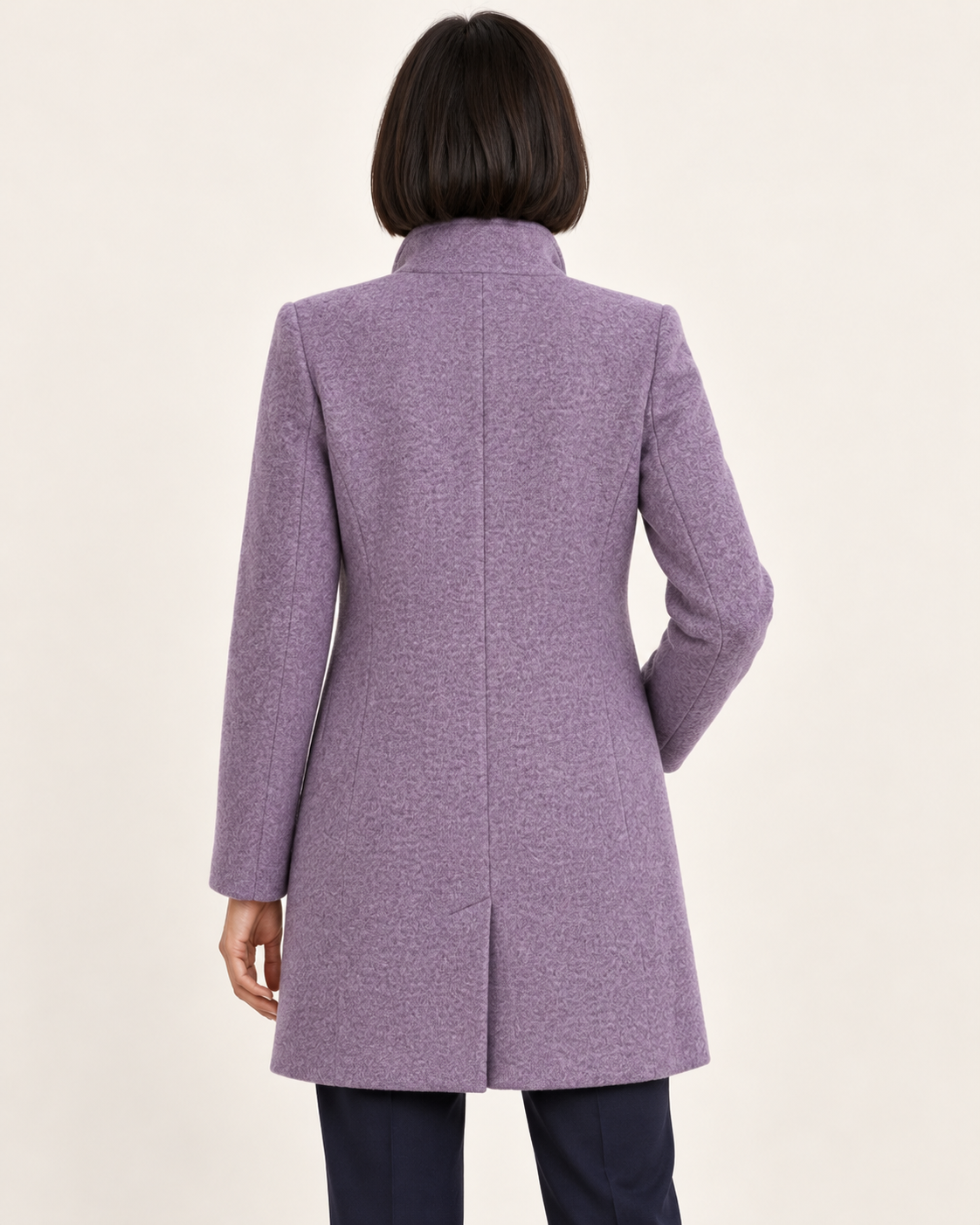 Women's Textured Stand Collar Coat With Pockets in Lilac