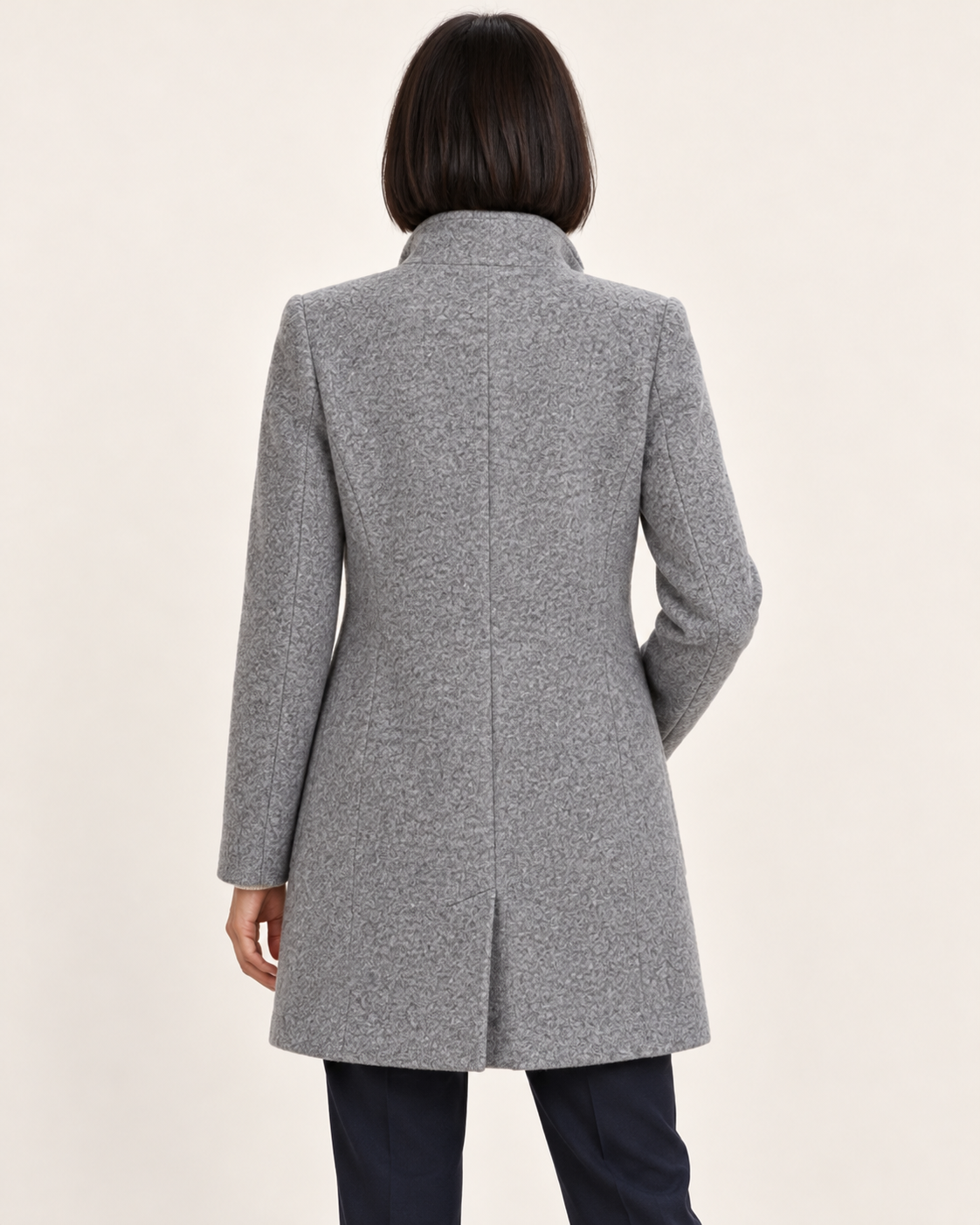 Women's Textured Stand Collar Coat With Pockets in Light Grey