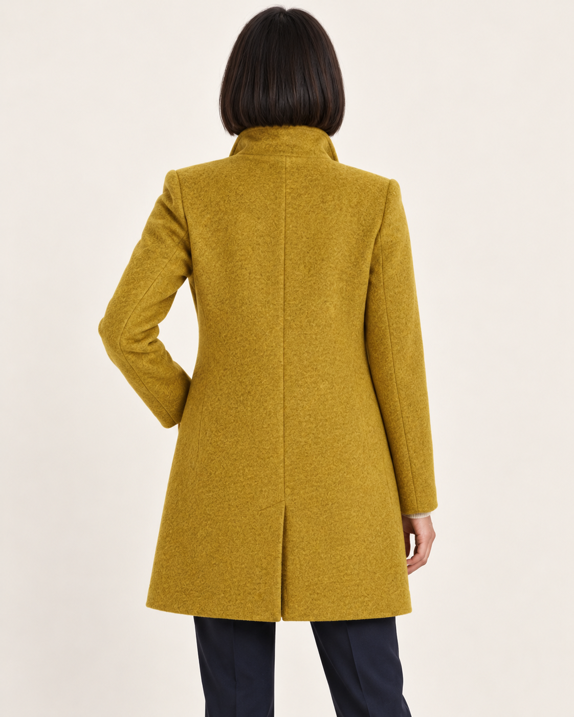 Women's Textured Stand Collar Coat With Pockets in Mustard