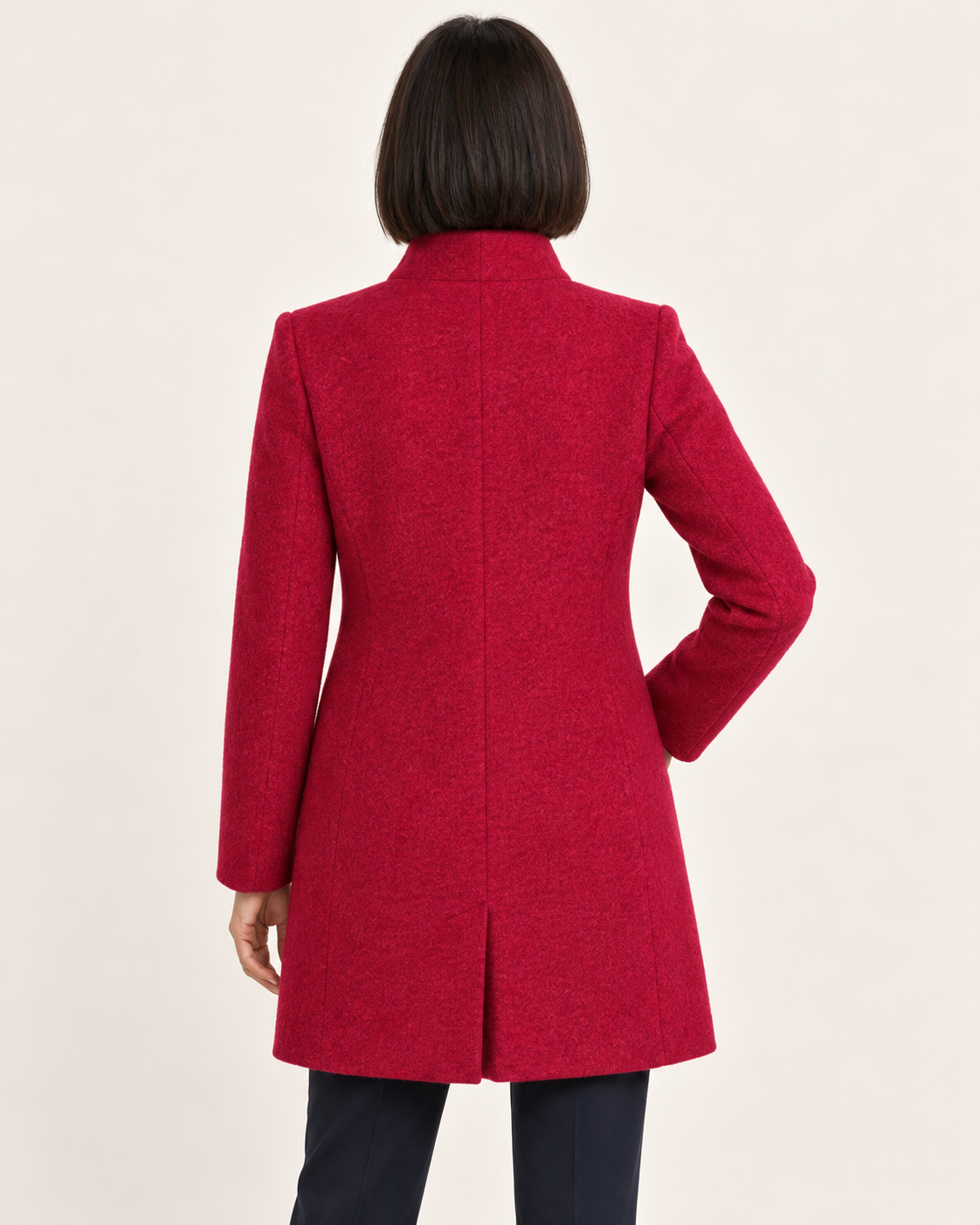 Women's Textured Stand Collar Coat With Pockets in Red