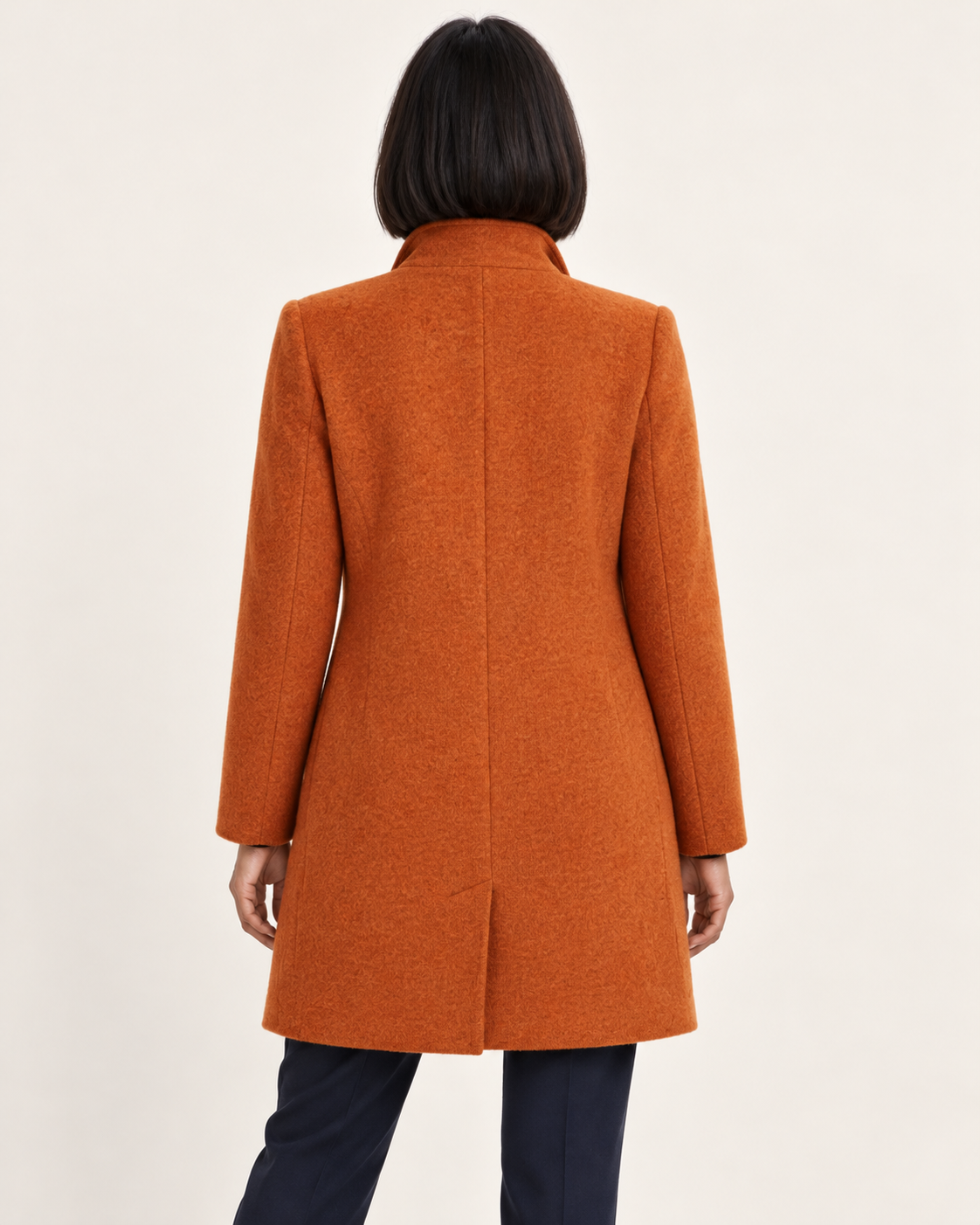 Women's Textured Stand Collar Coat With Pockets in Orange