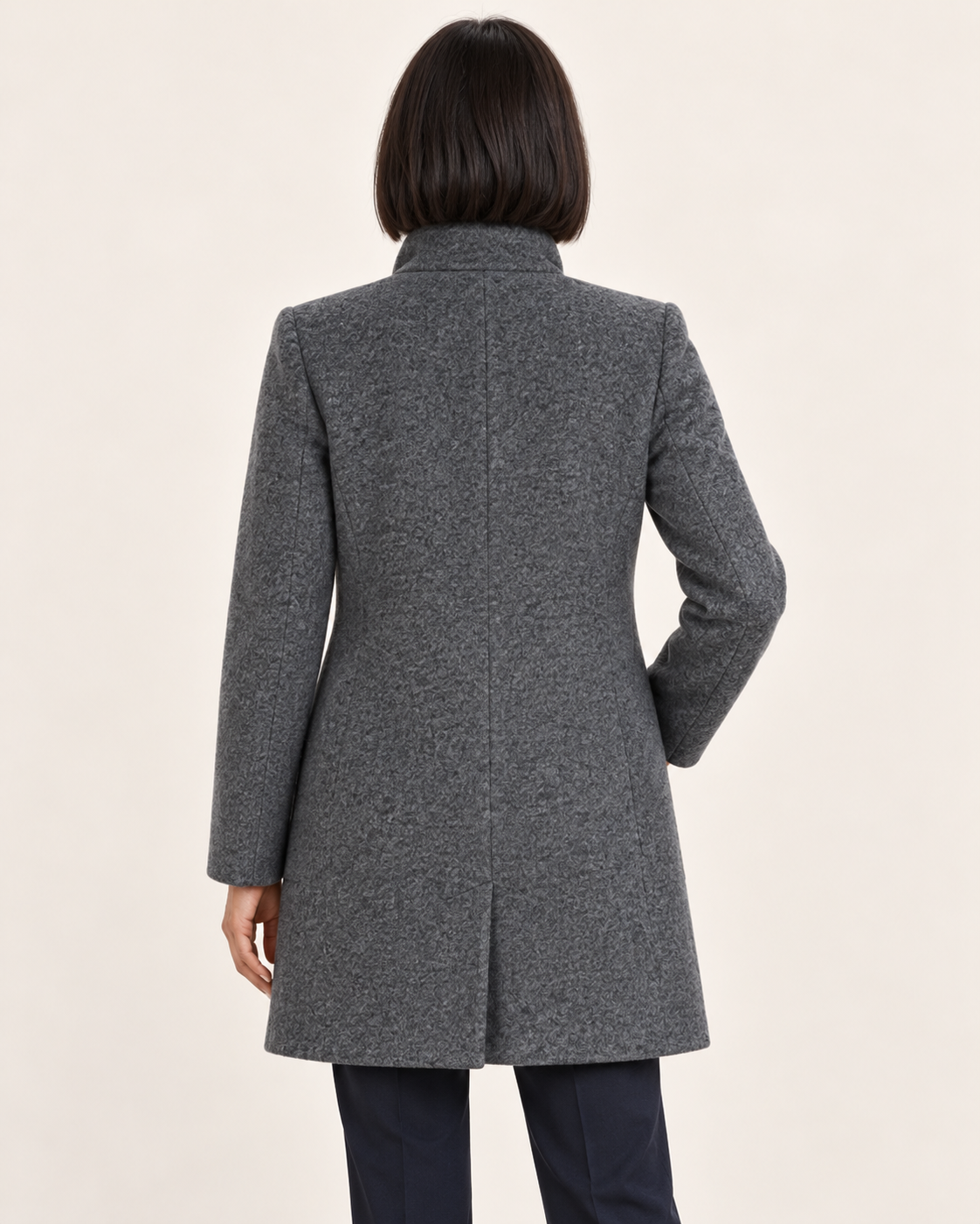 Women's Textured Stand Collar Coat With Pockets in Dark Grey