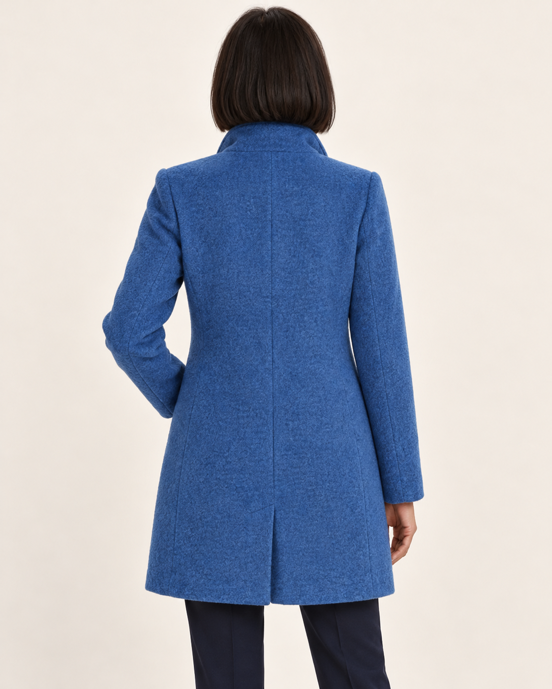 Women's Textured Stand Collar Coat With Pockets in Blue