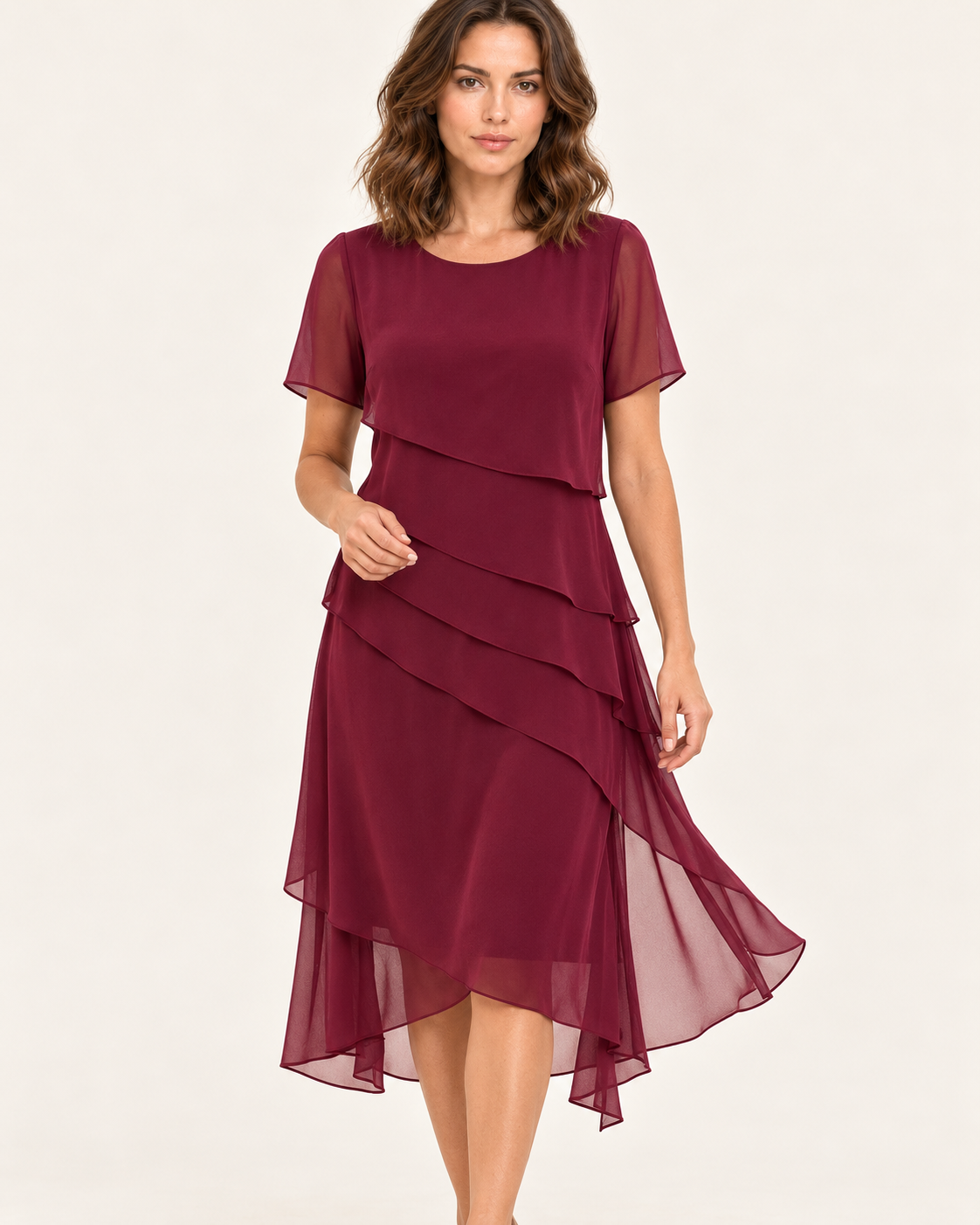 Women's Tiered Chiffon Midi Dress