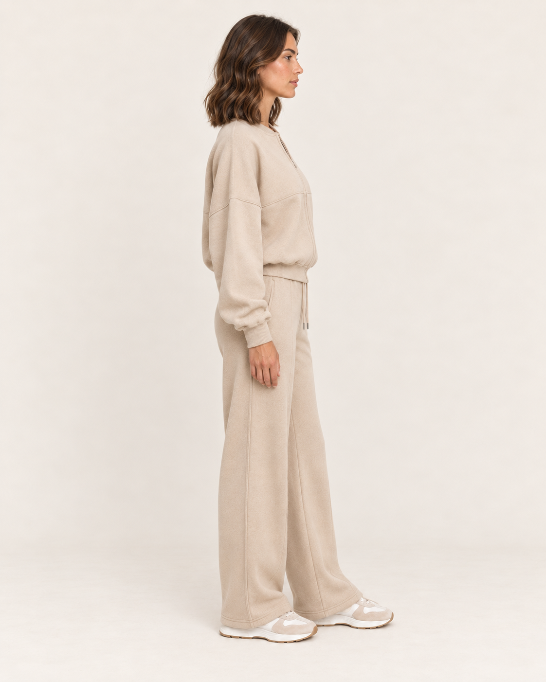 Women's Tracksuit Set with Zip Bomber Jacket and Wide Leg Joggers