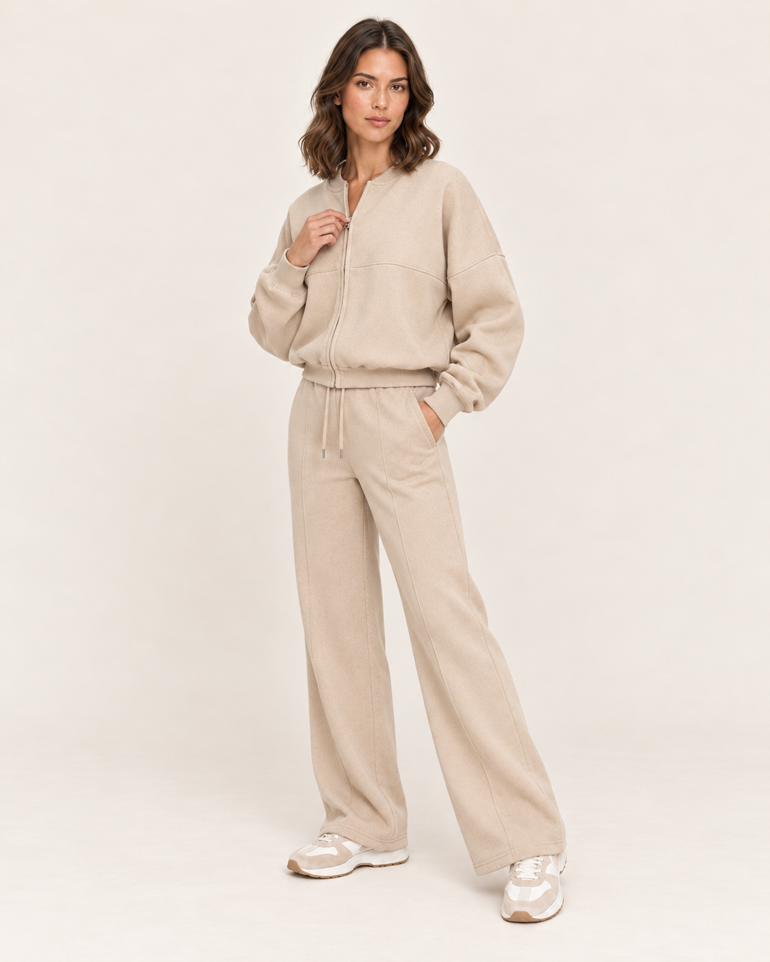 Women's Tracksuit Set with Zip Bomber Jacket and Wide Leg Joggers