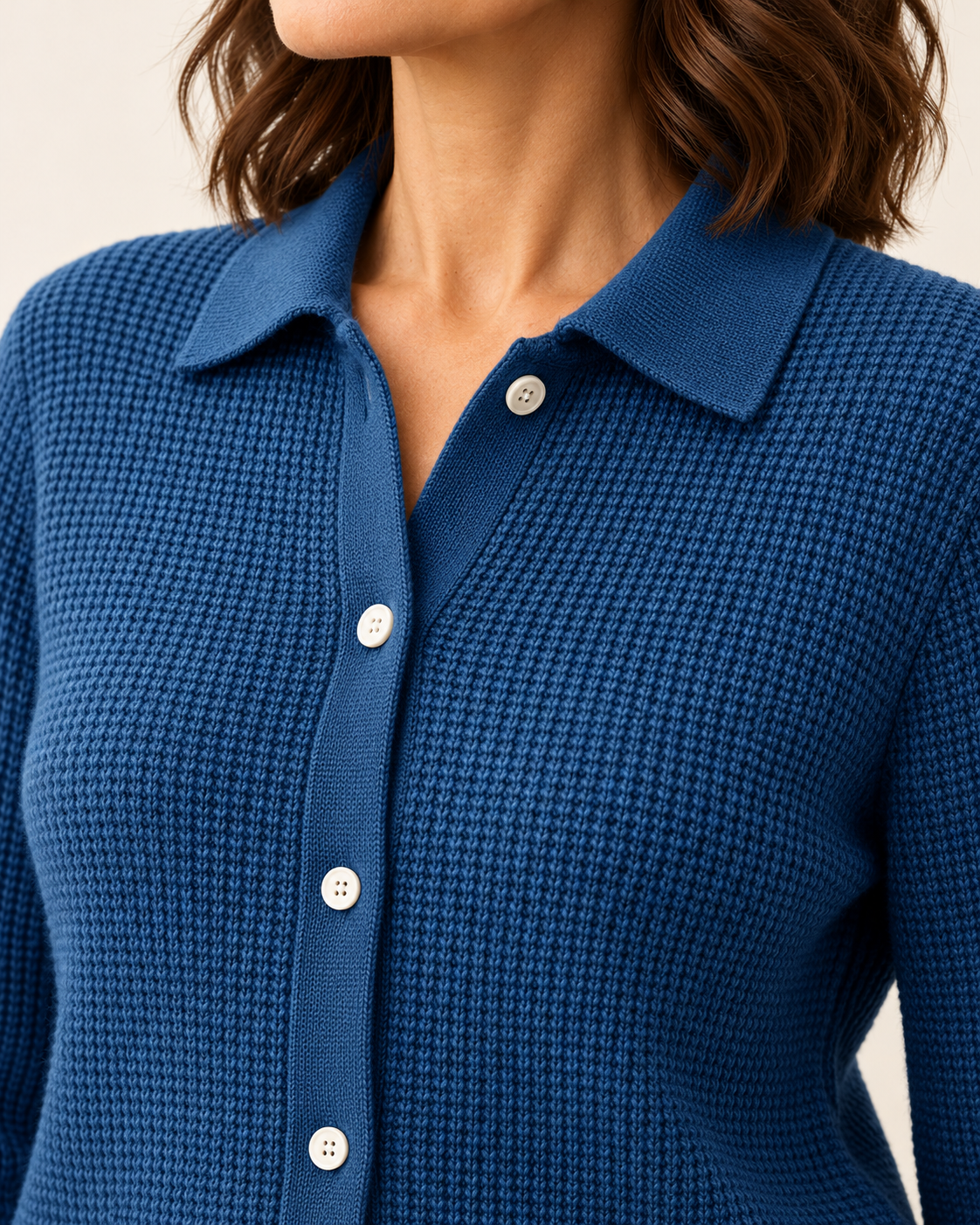 Women's Waffle Knit Collared Cardigan