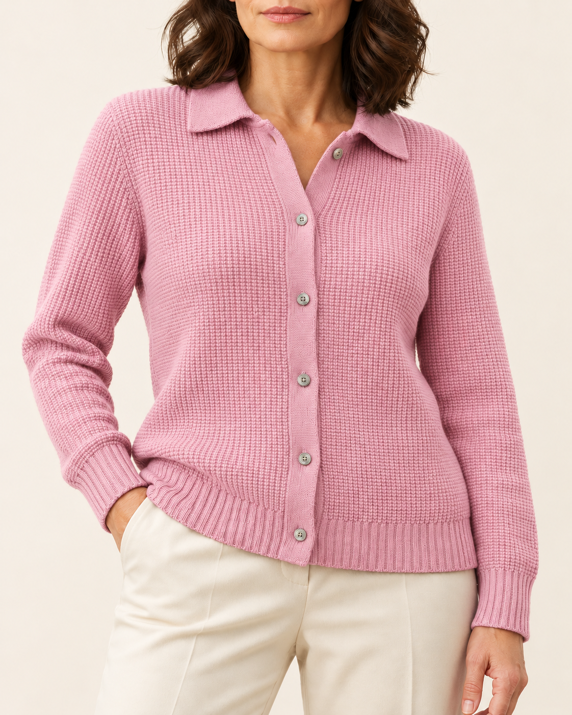 Women's Waffle Knit Collared Cardigan