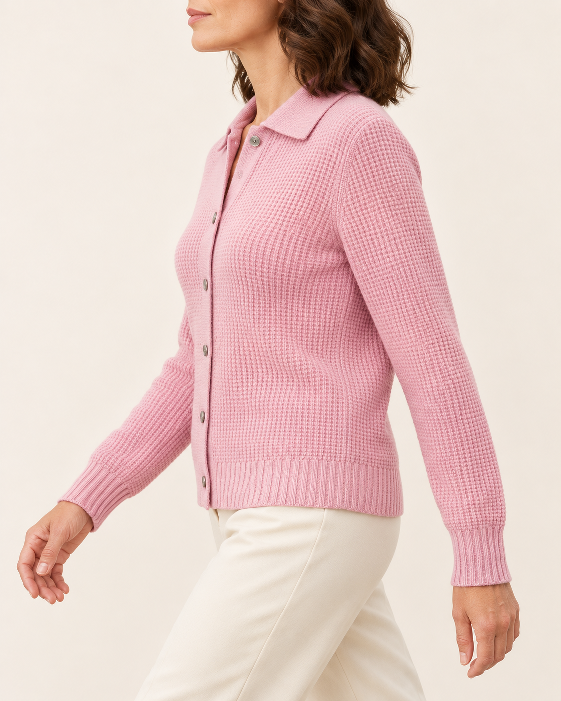 Women's Waffle Knit Collared Cardigan