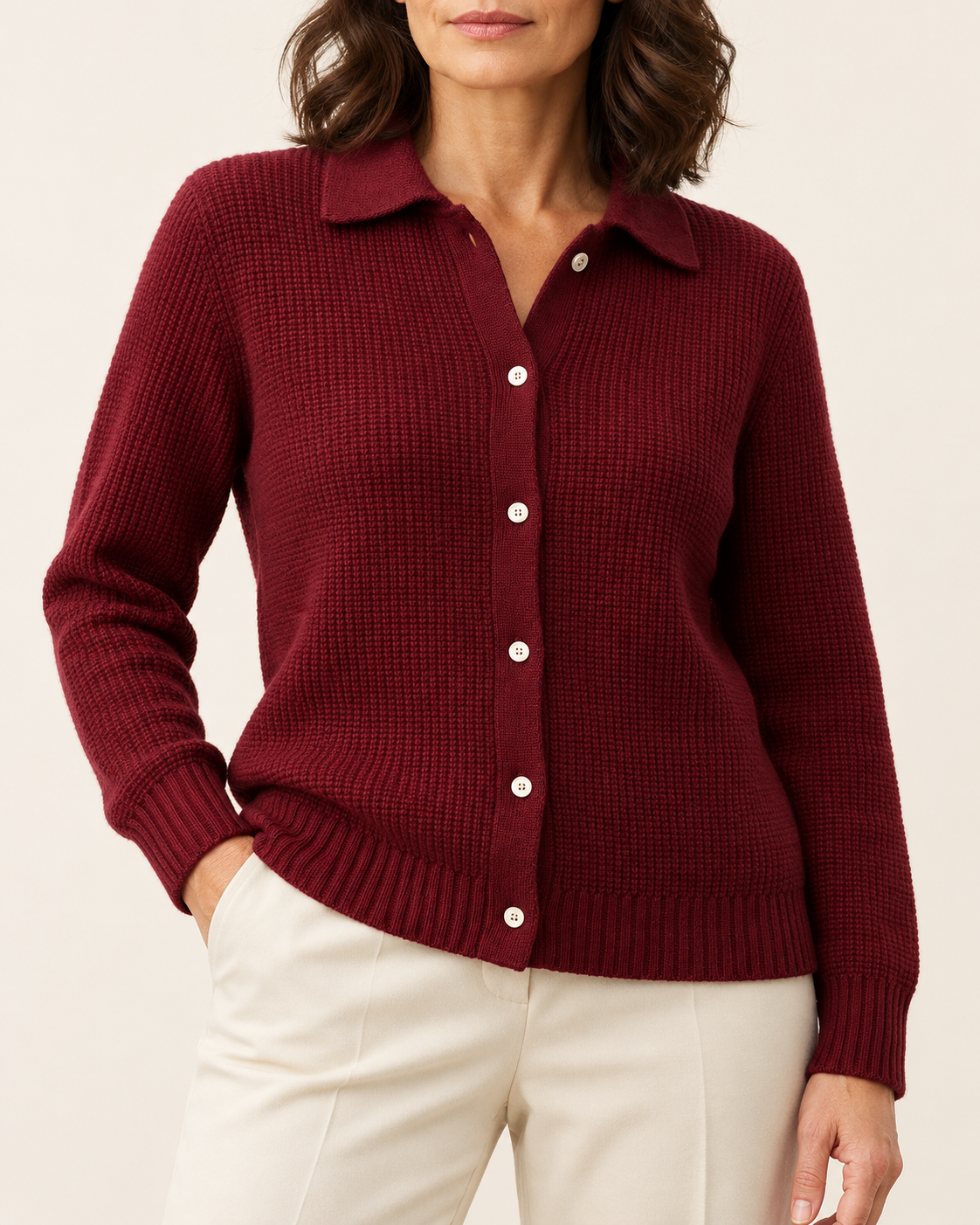 Women's Waffle Knit Collared Cardigan