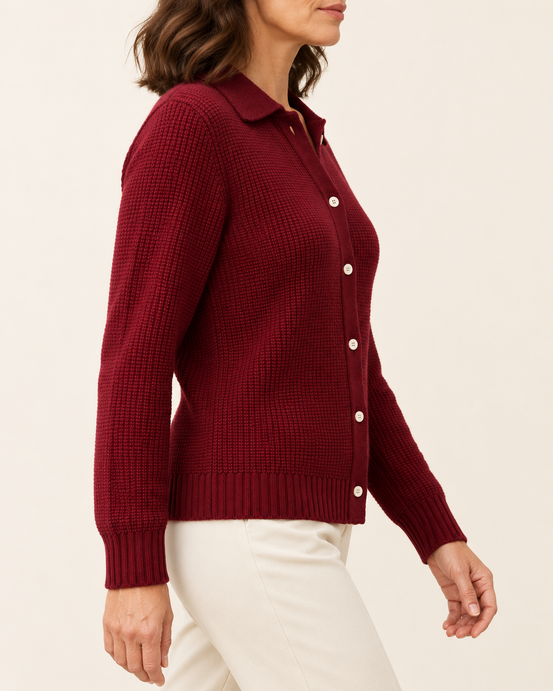 Women's Waffle Knit Collared Cardigan