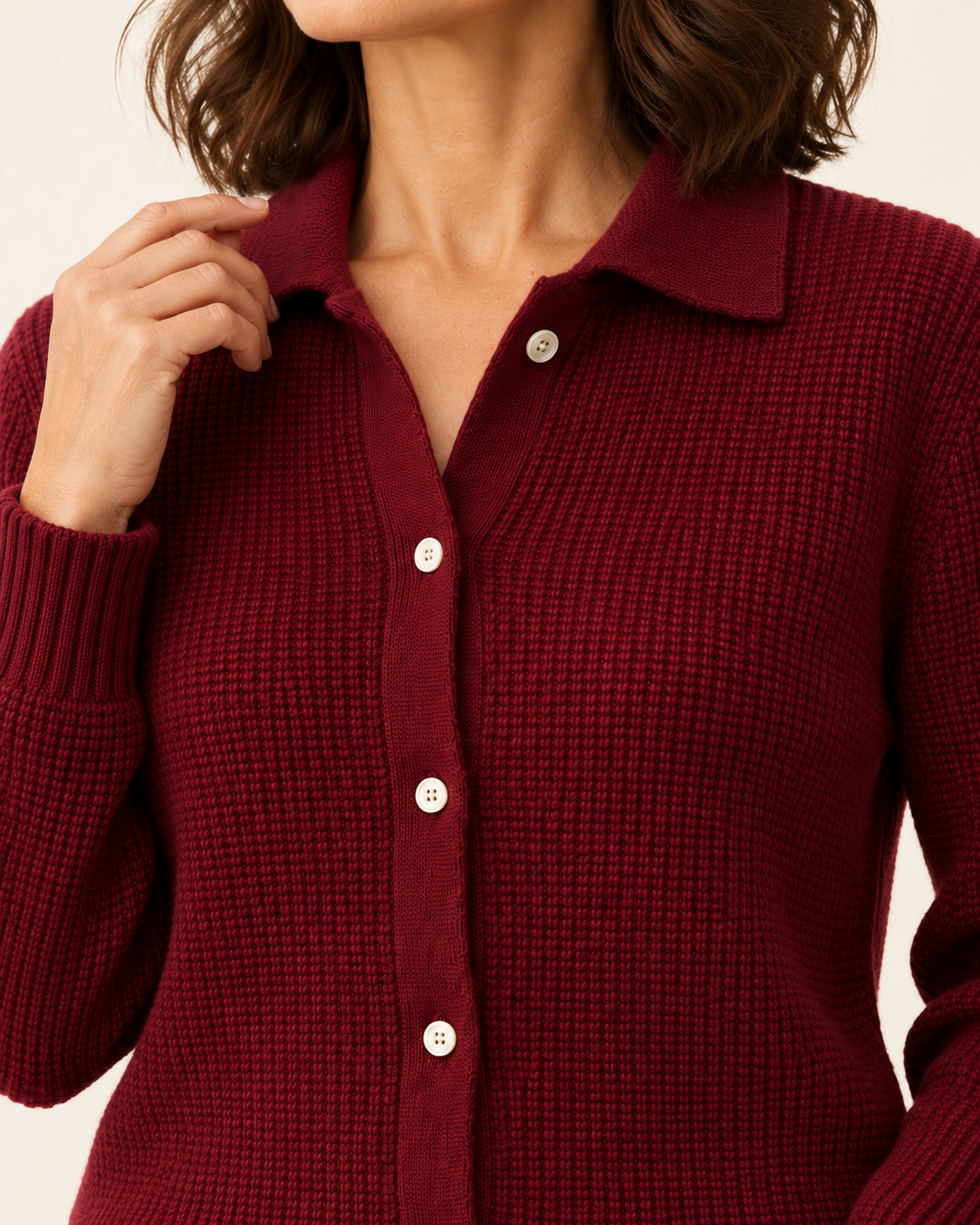 Women's Waffle Knit Collared Cardigan