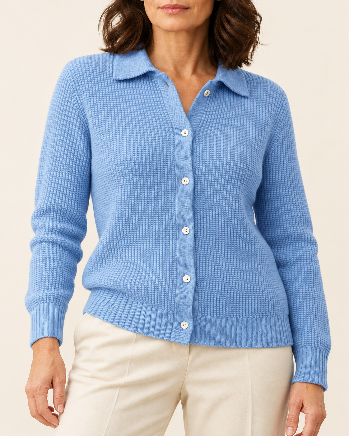 Women's Waffle Knit Collared Cardigan