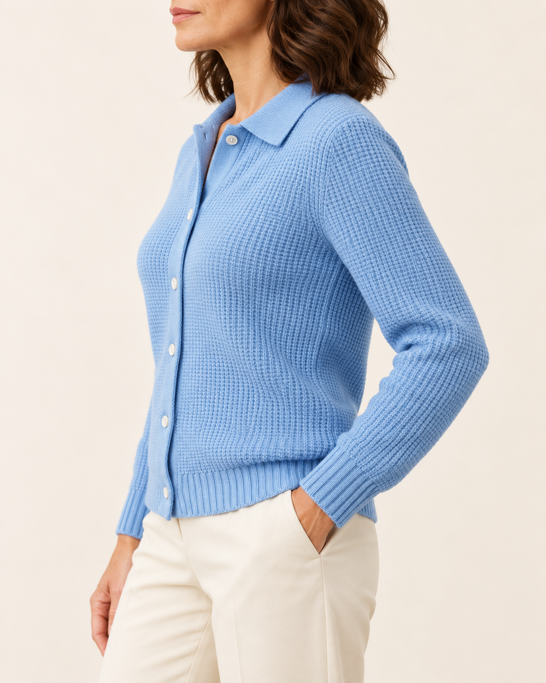 Women's Waffle Knit Collared Cardigan