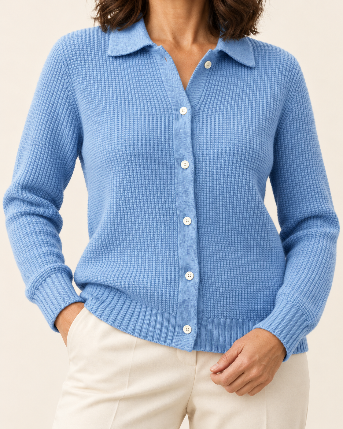 Women's Waffle Knit Collared Cardigan