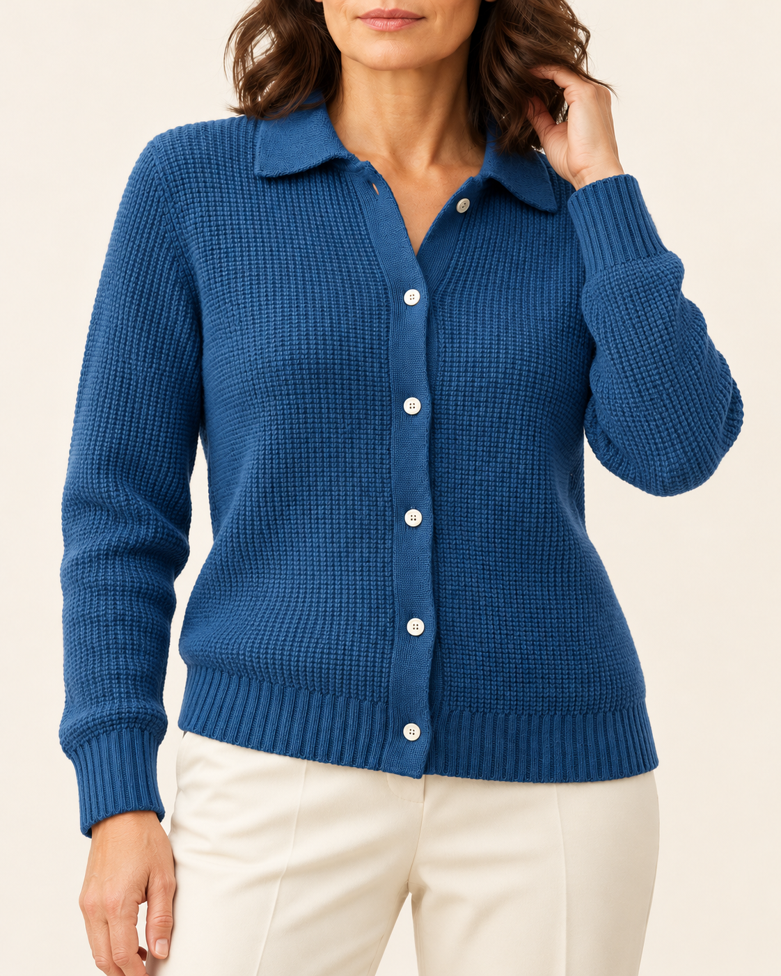 Women's Waffle Knit Collared Cardigan