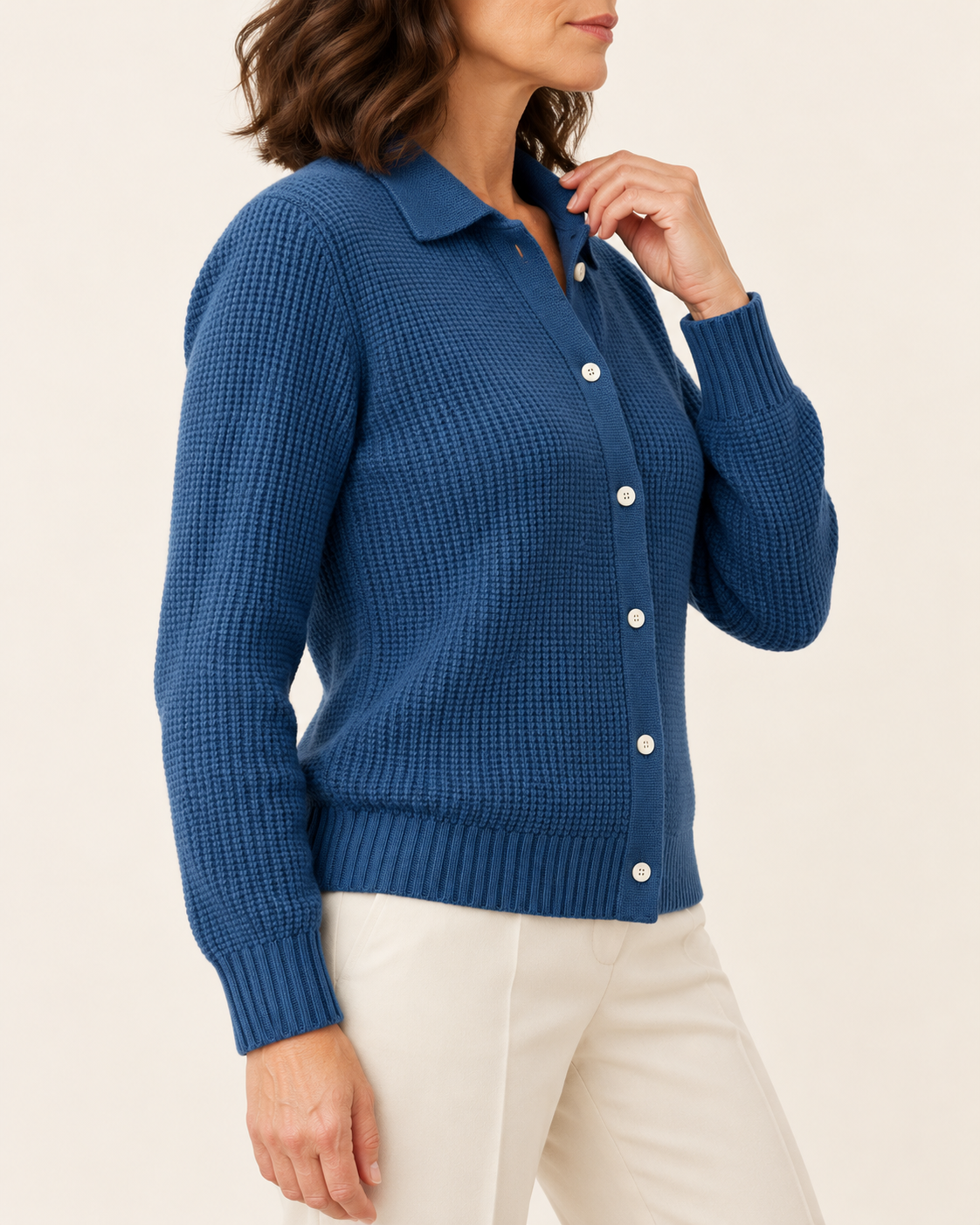 Women's Waffle Knit Collared Cardigan