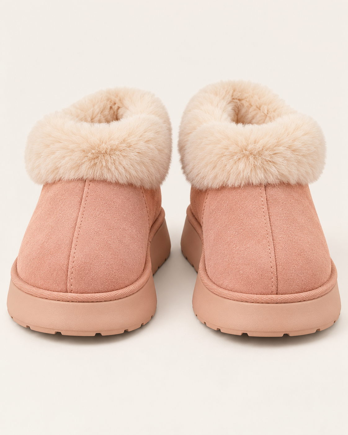 Women's Platform Slipper Boots with Faux Fur Cuff and Chunky Sole