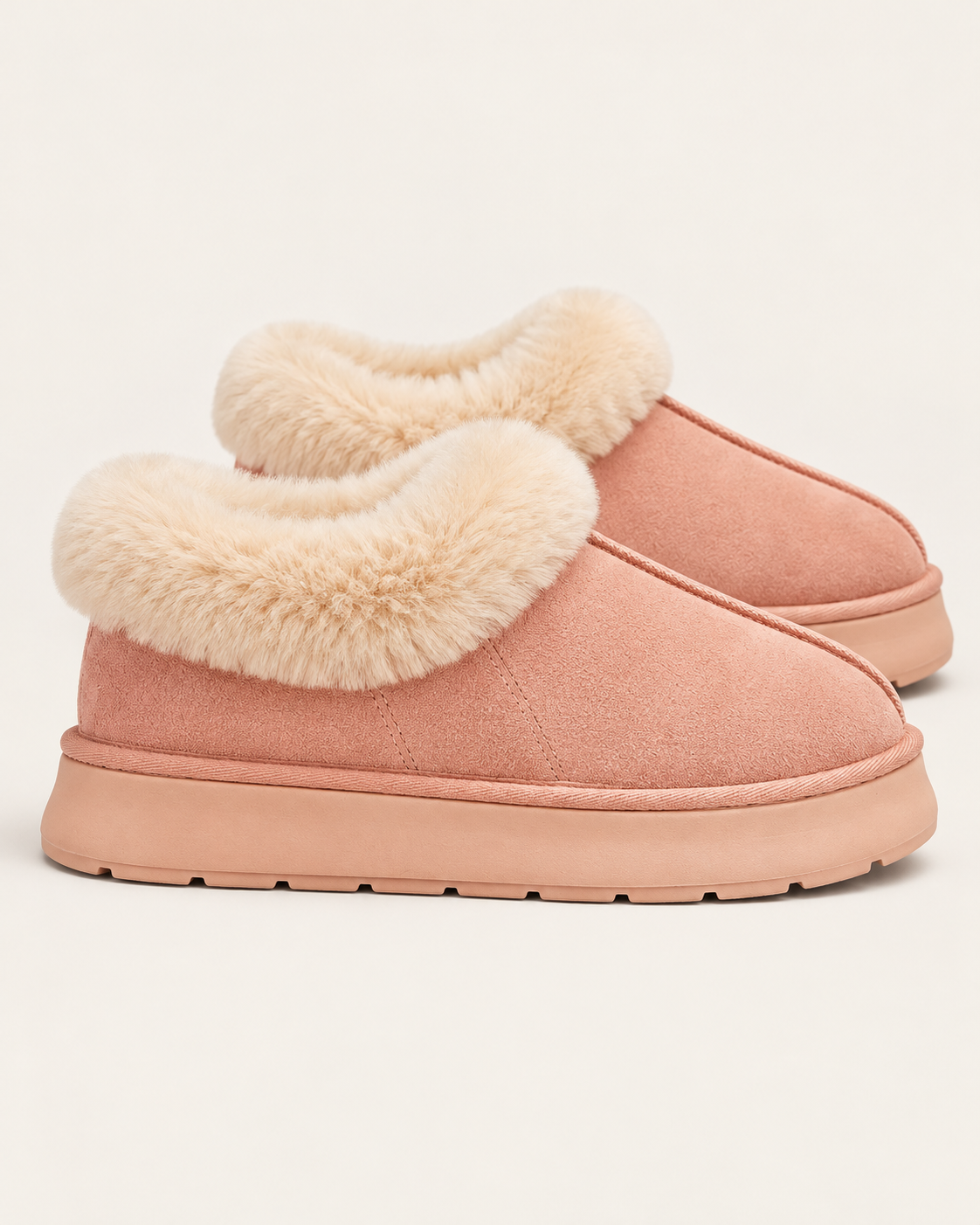 Women's Platform Slipper Boots with Faux Fur Cuff and Chunky Sole