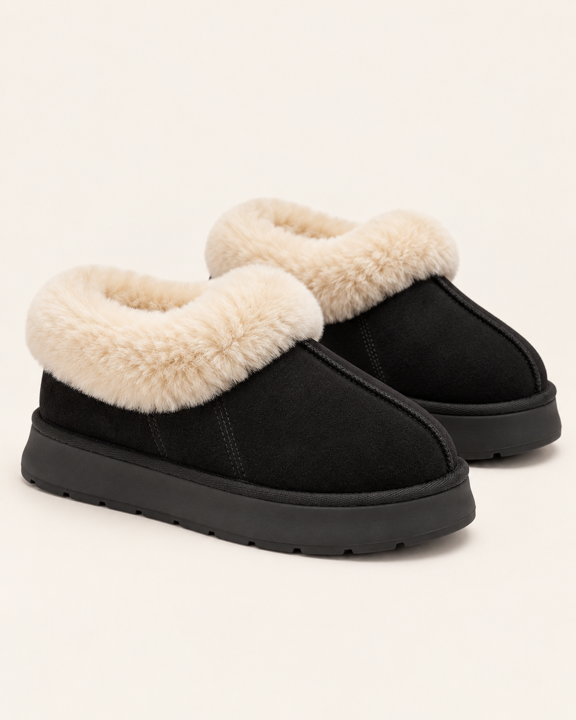 Women's Platform Slipper Boots with Faux Fur Cuff and Chunky Sole