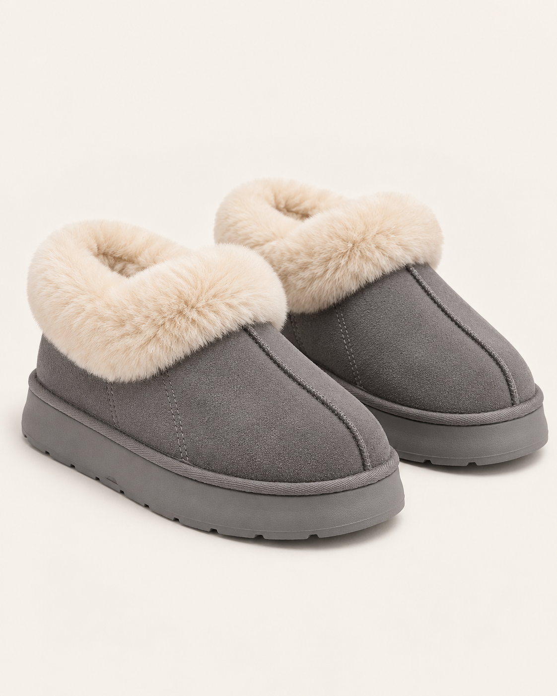 Women's Platform Slipper Boots with Faux Fur Cuff and Chunky Sole