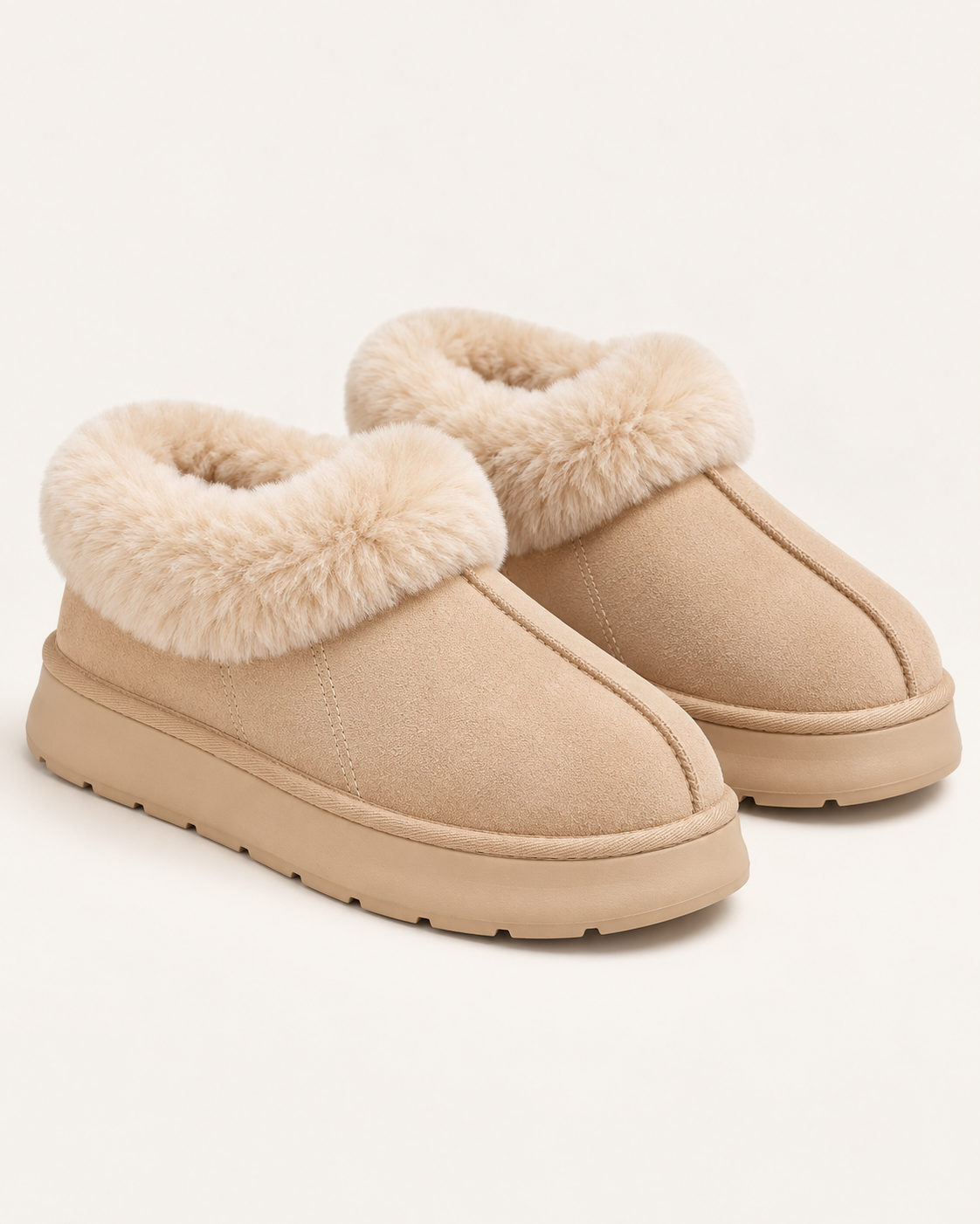 Women's Platform Slipper Boots with Faux Fur Cuff and Chunky Sole
