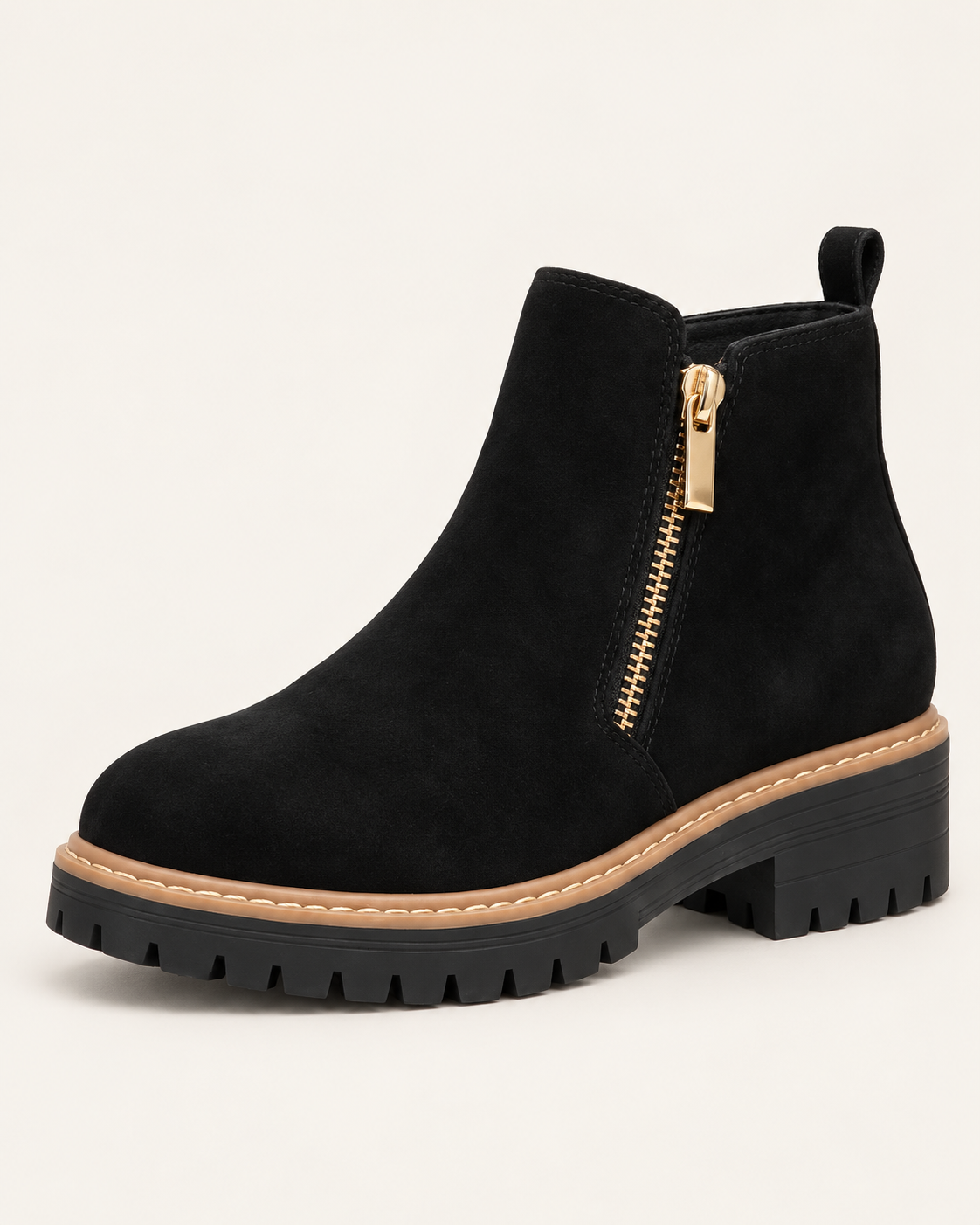 Women's Waterproof Block Heel Ankle Boots with Side Zip in Black